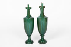 Pair of Amphora Vases in Green Earthenware, Beginning 20th Century
