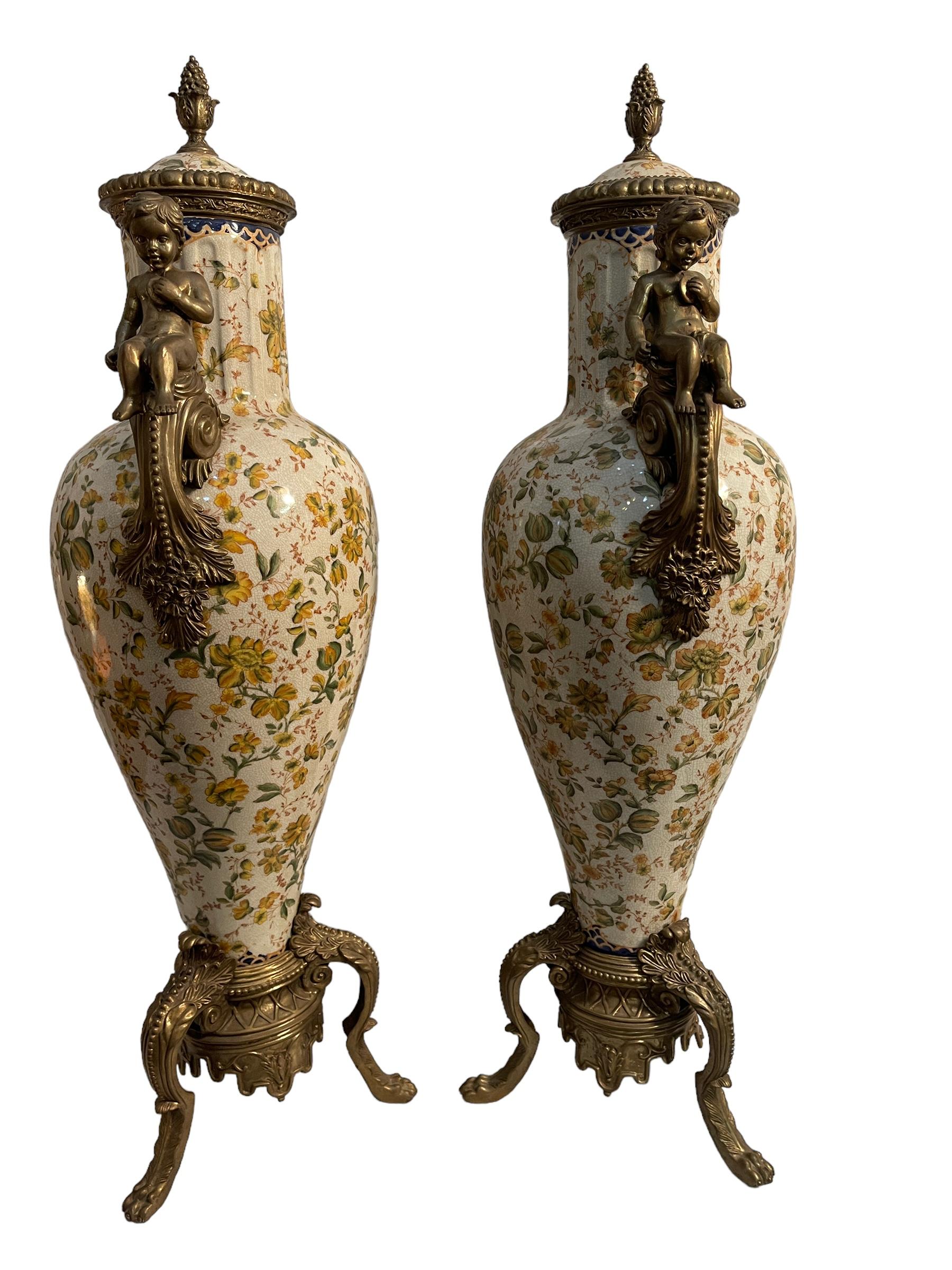 Ceramic Pair of amphorae, 20th century, Louis XVI style, Wong Lee 1895