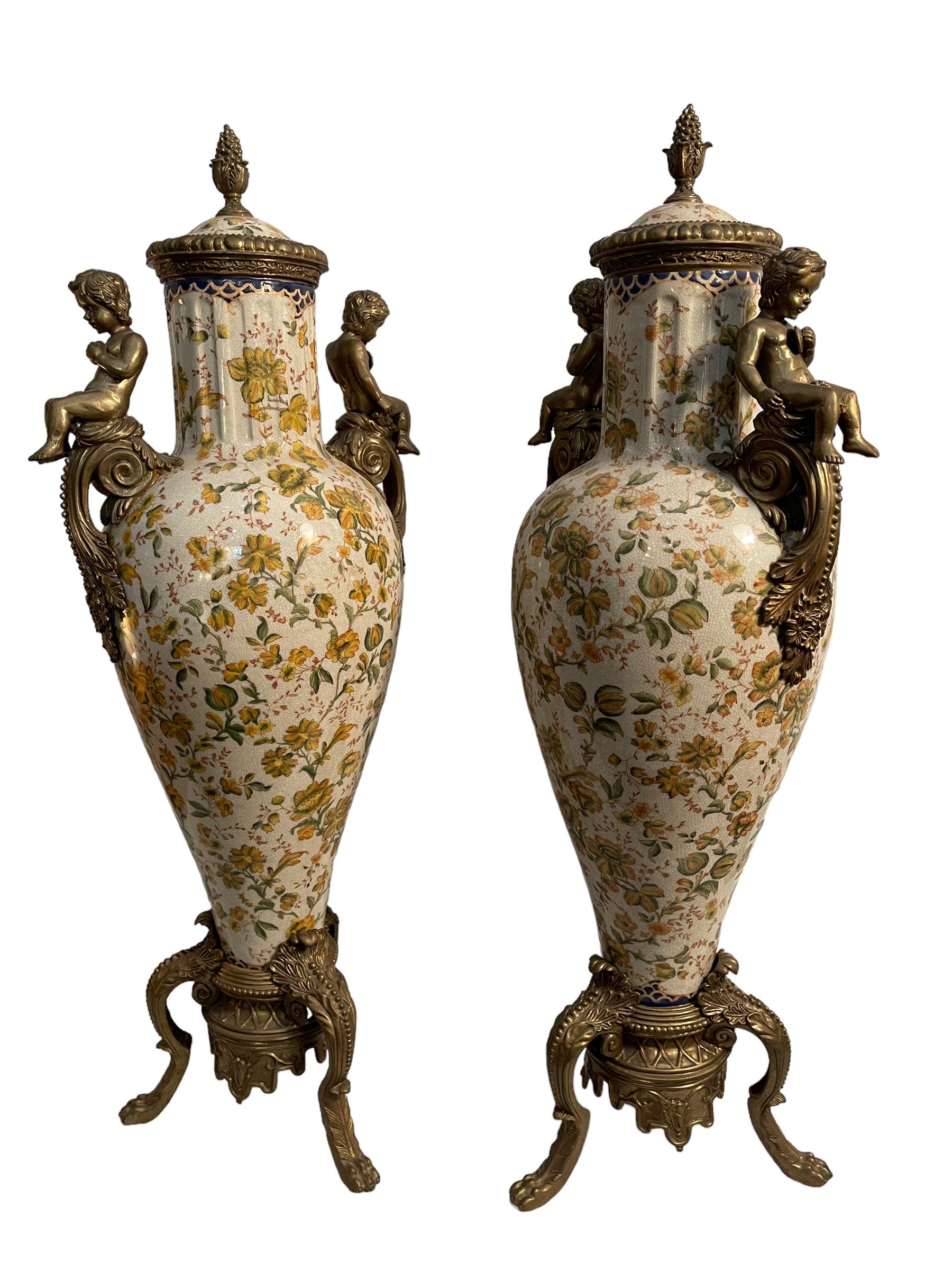 Pair of amphorae, 20th century, Louis XVI style, Wong Lee 1895 1