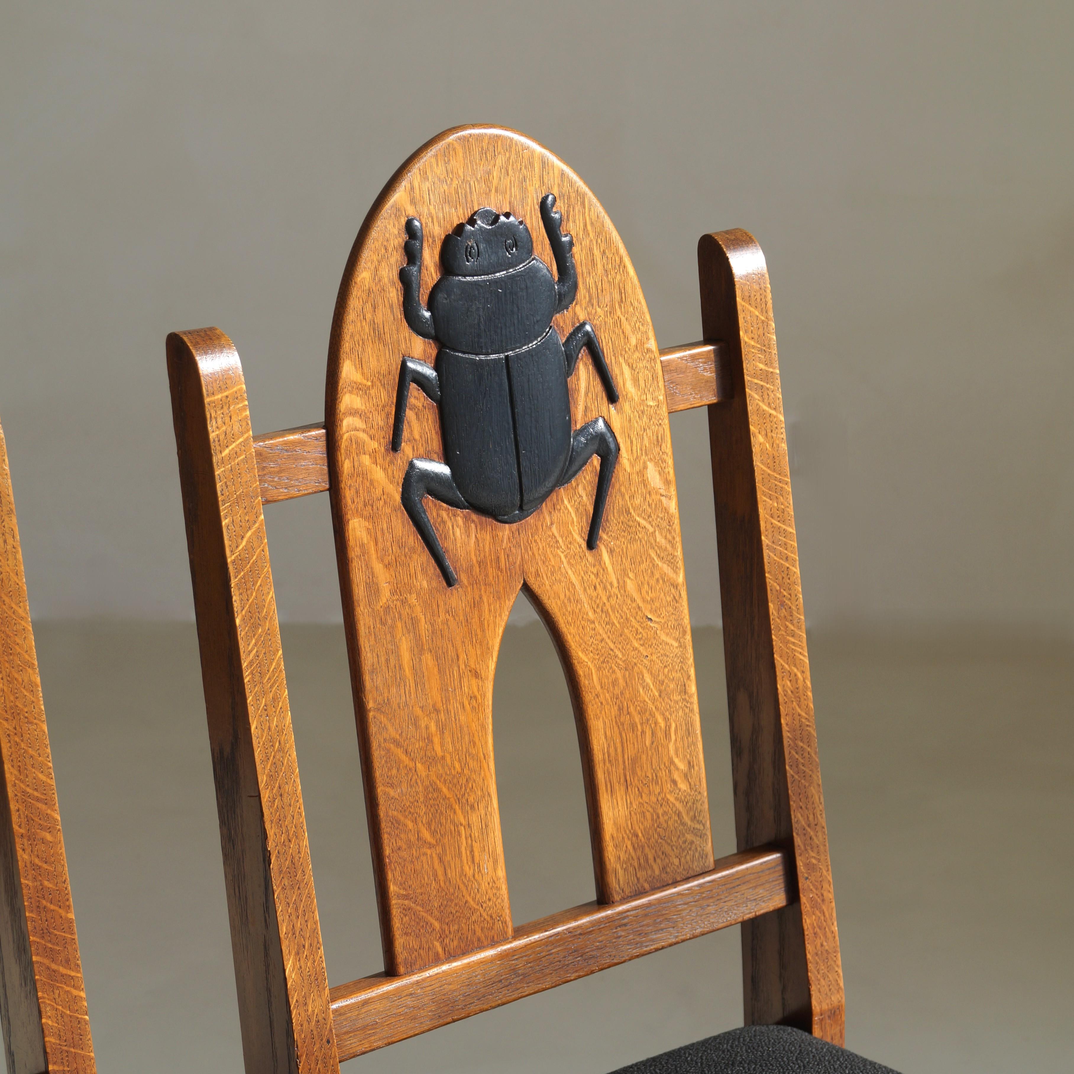 Pair of Amsterdam School Chairs with 'Egyptomania' Scarabs on backrest, c. 1925 For Sale 4
