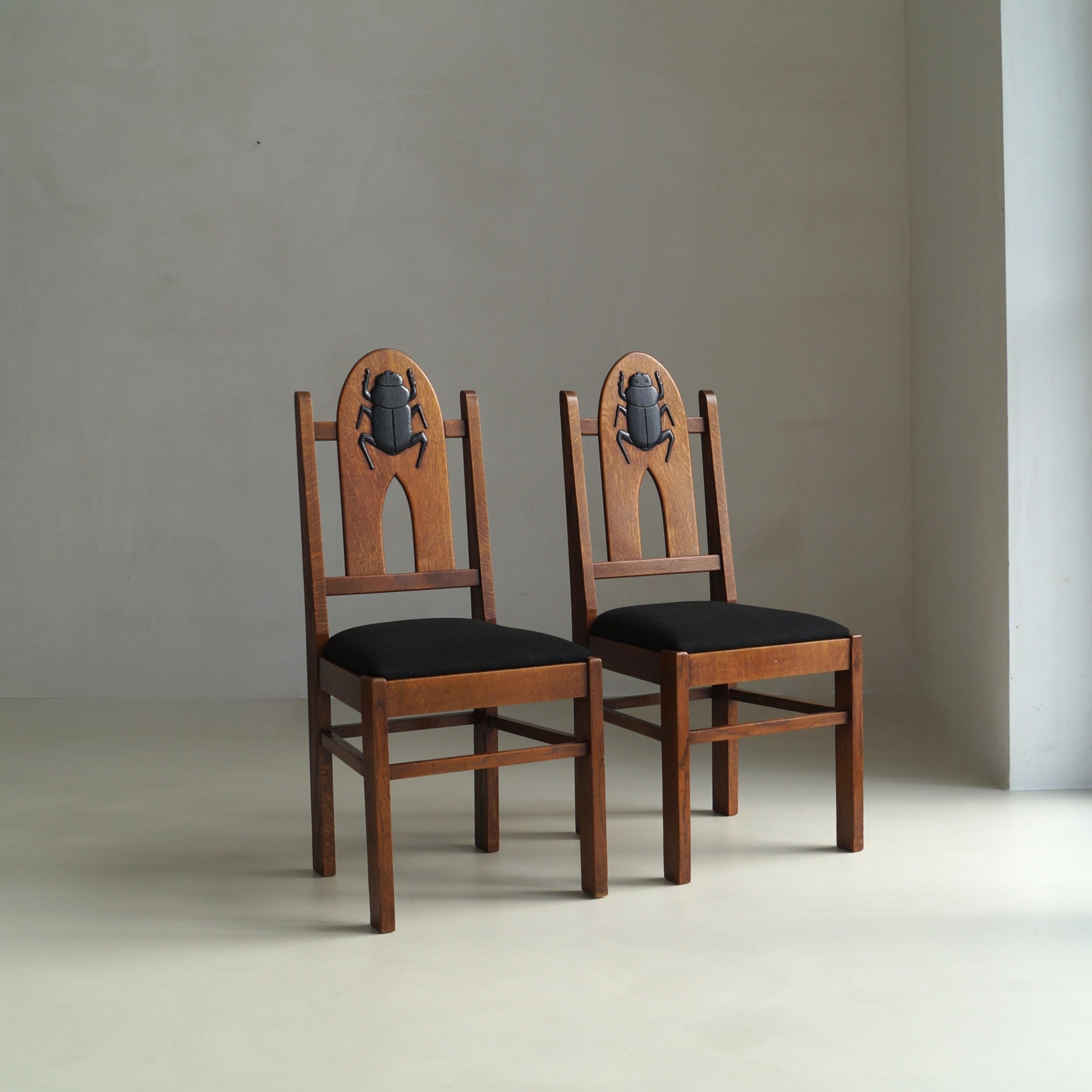 Pair of Amsterdam School Chairs with 'Egyptomania' Scarabs on backrest, c. 1925 For Sale 8