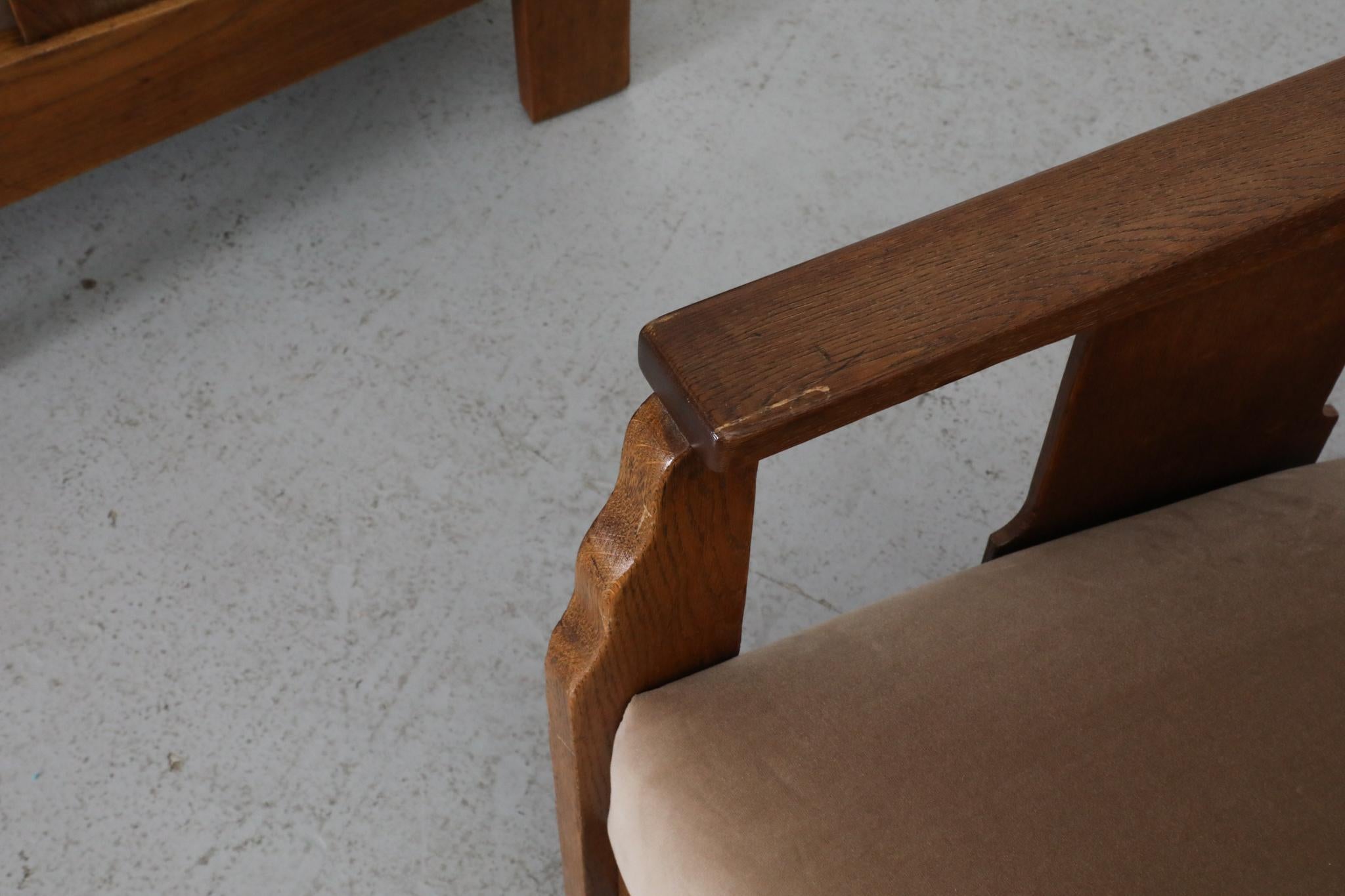Paire de chaises longues d'école d'Amsterdam avec assise en velours jute et bois Art déco en vente 6