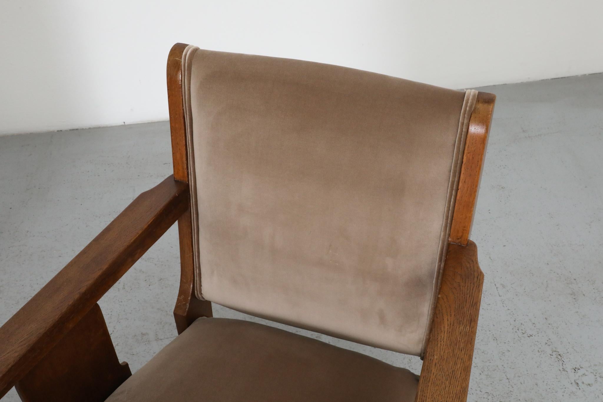 Paire de chaises longues d'école d'Amsterdam avec assise en velours jute et bois Art déco en vente 7