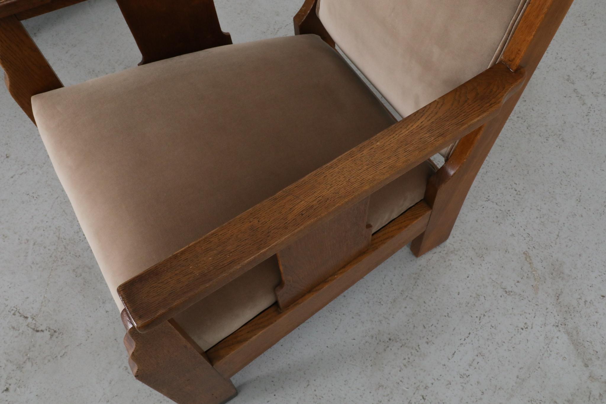 Paire de chaises longues d'école d'Amsterdam avec assise en velours jute et bois Art déco en vente 8