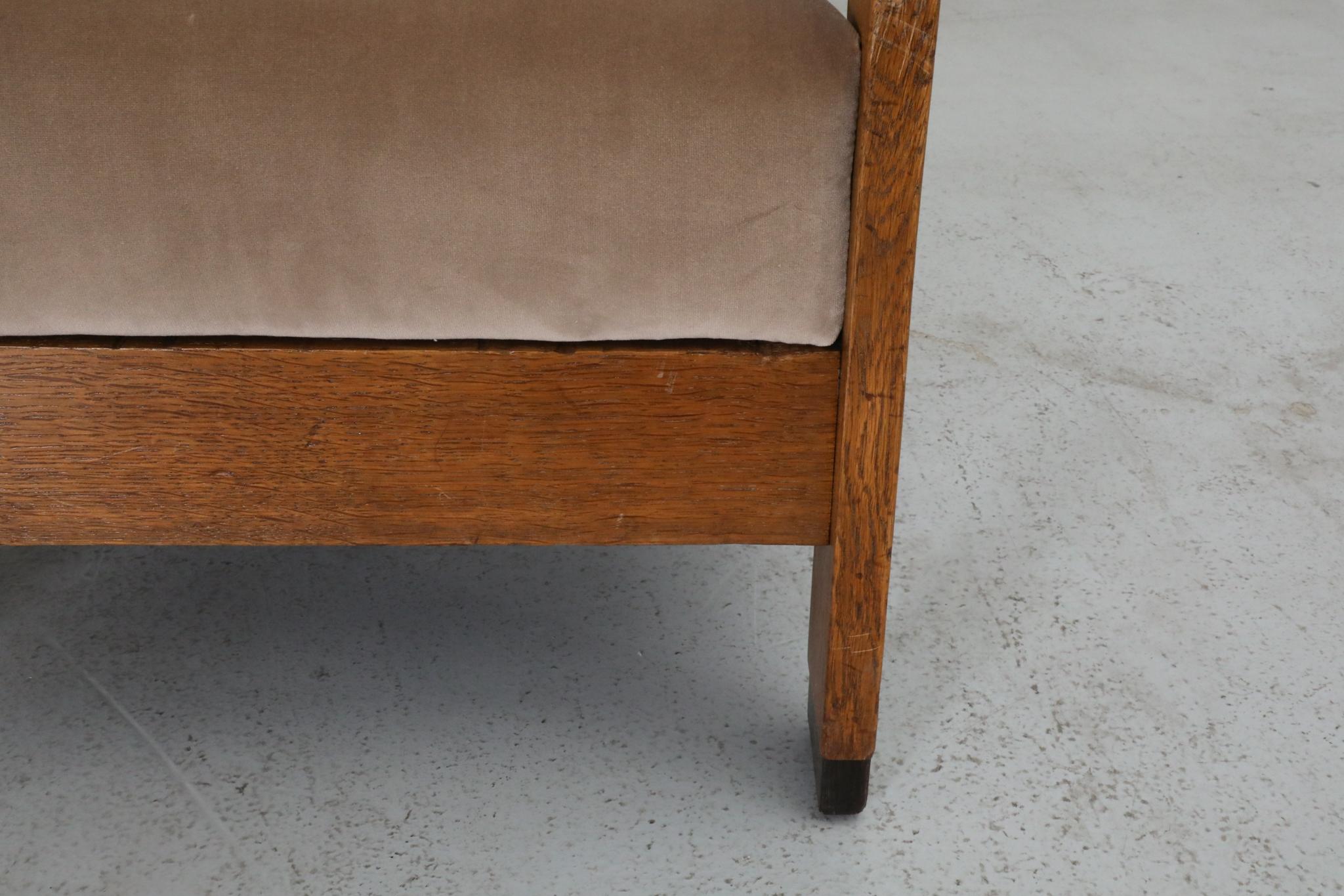Paire de chaises longues d'école d'Amsterdam avec assise en velours jute et bois Art déco en vente 10