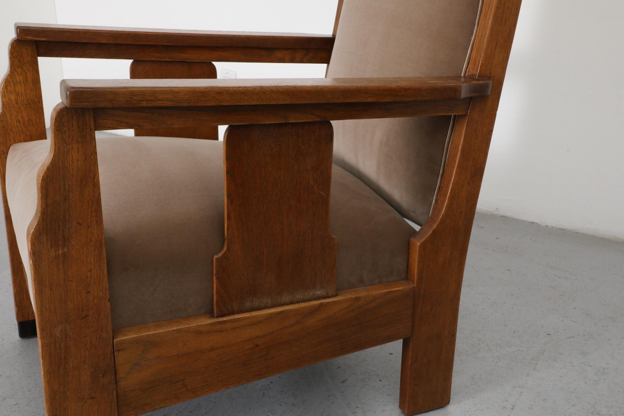 Paire de chaises longues d'école d'Amsterdam avec assise en velours jute et bois Art déco en vente 12