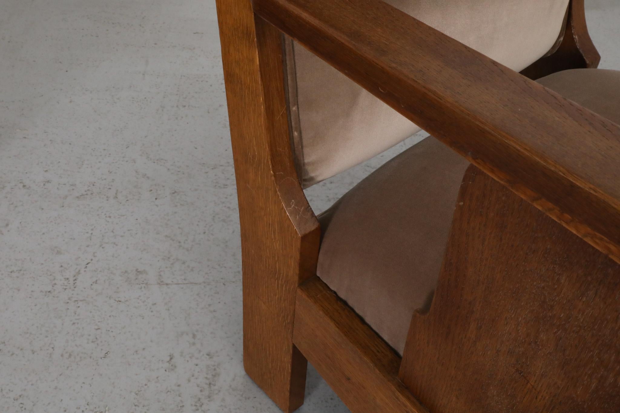 Paire de chaises longues d'école d'Amsterdam avec assise en velours jute et bois Art déco en vente 14