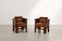 Pair of Amsterdam School Walnut Armchairs, Netherlands, c. 1930