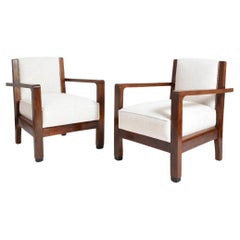 Pair of Amsterdam School wooden armchairs, 1930s