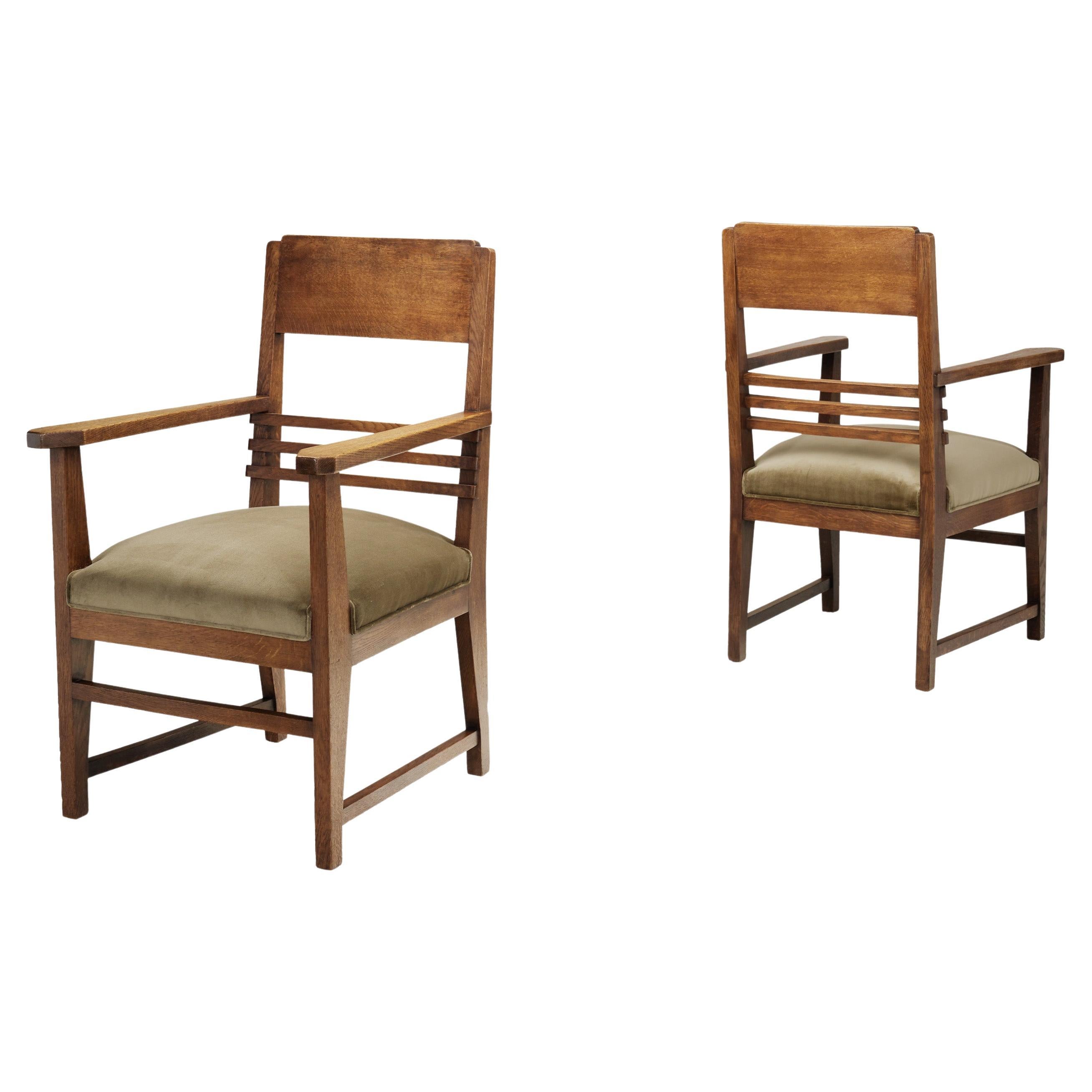 Pair of Amsterdamse School Armchairs, The Netherlands ca 1920s For Sale