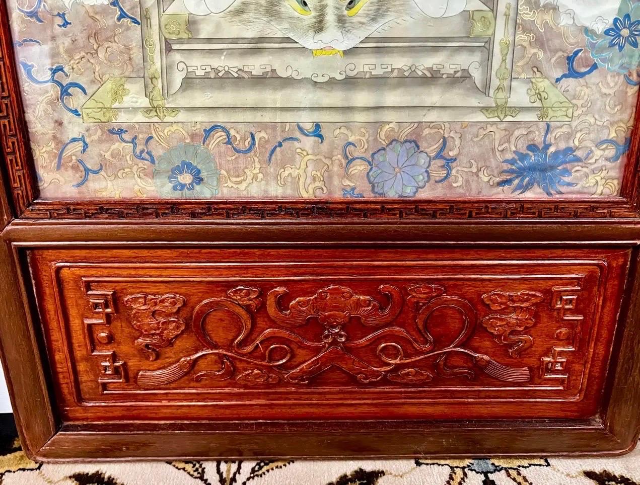 Pair of Ancestral Watercolor Paintings Carved Frames Panels Large 3
