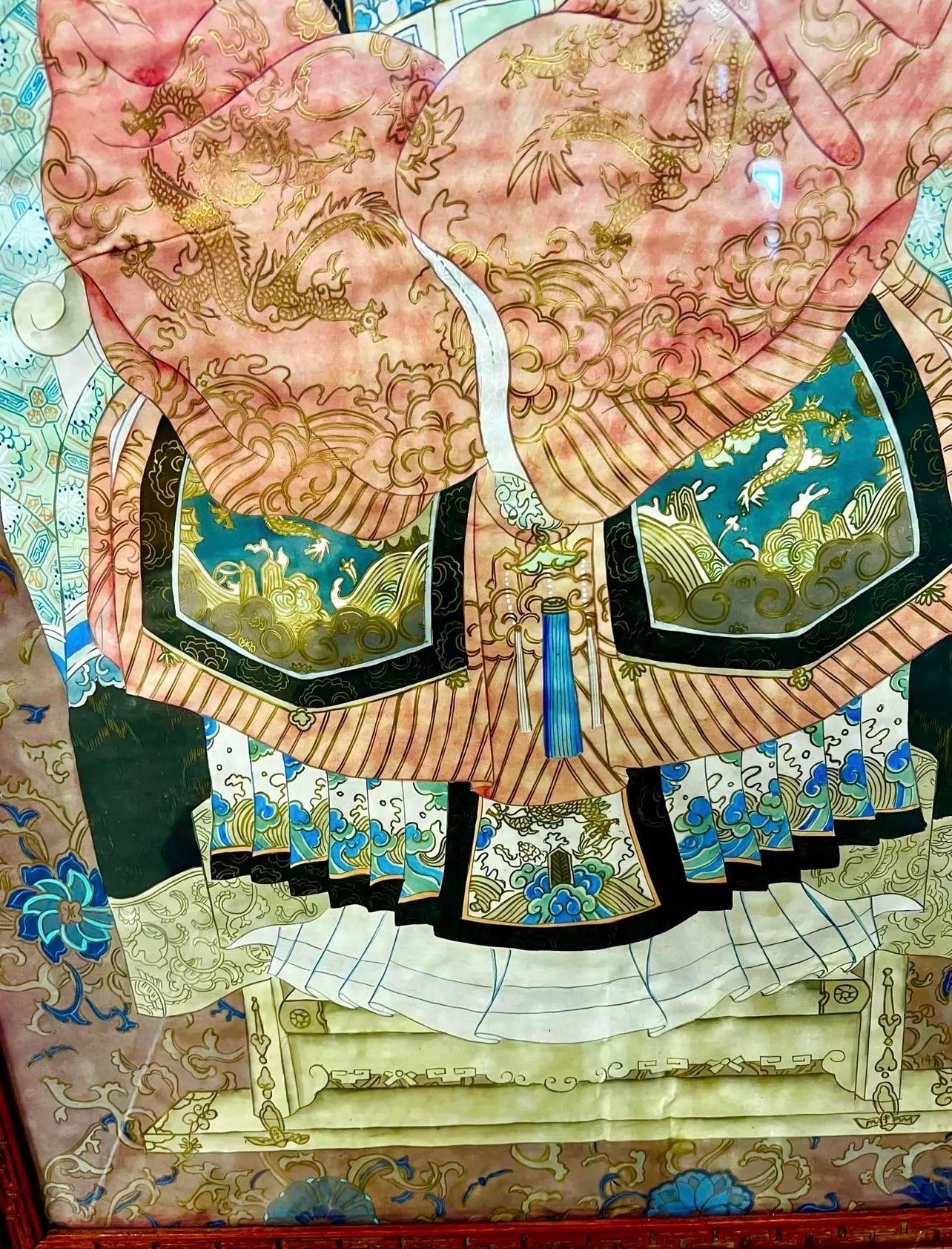 Pair of Ancestral Watercolor Paintings Carved Frames Panels Large In Good Condition In West Hartford, CT