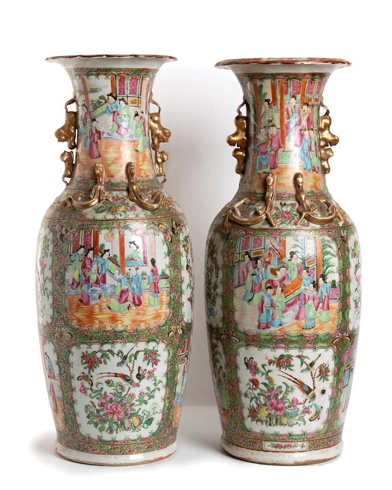 Pair of Antique Balustrade Porcelain Vases, Qing Dynasty China For Sale at 1stDibs