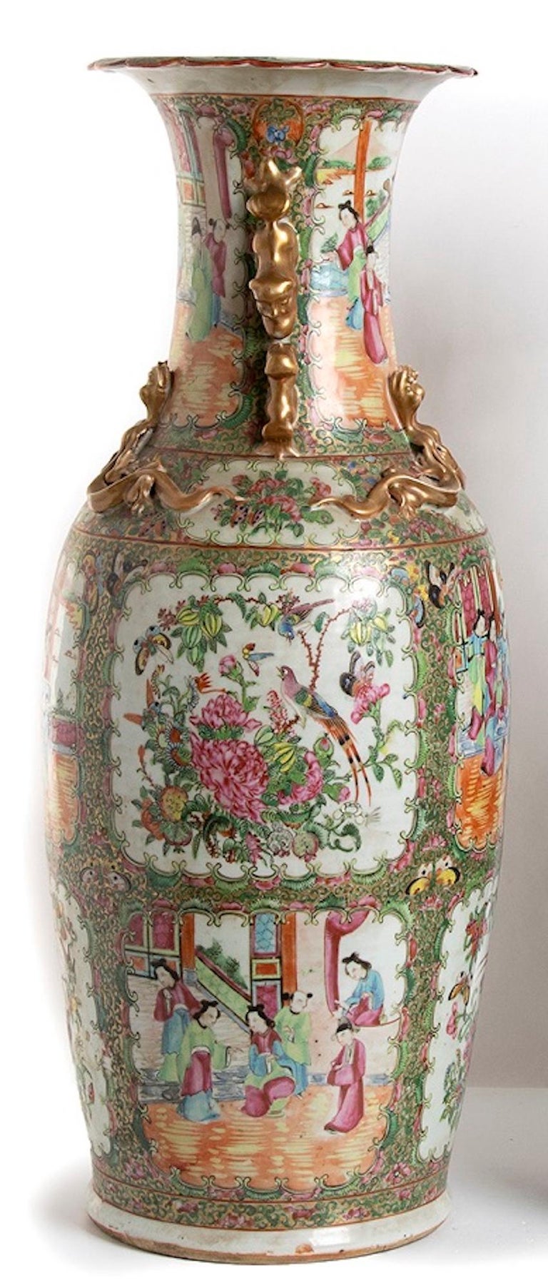 Pair of Antique Balustrade Porcelain Vases, Qing Dynasty China For Sale