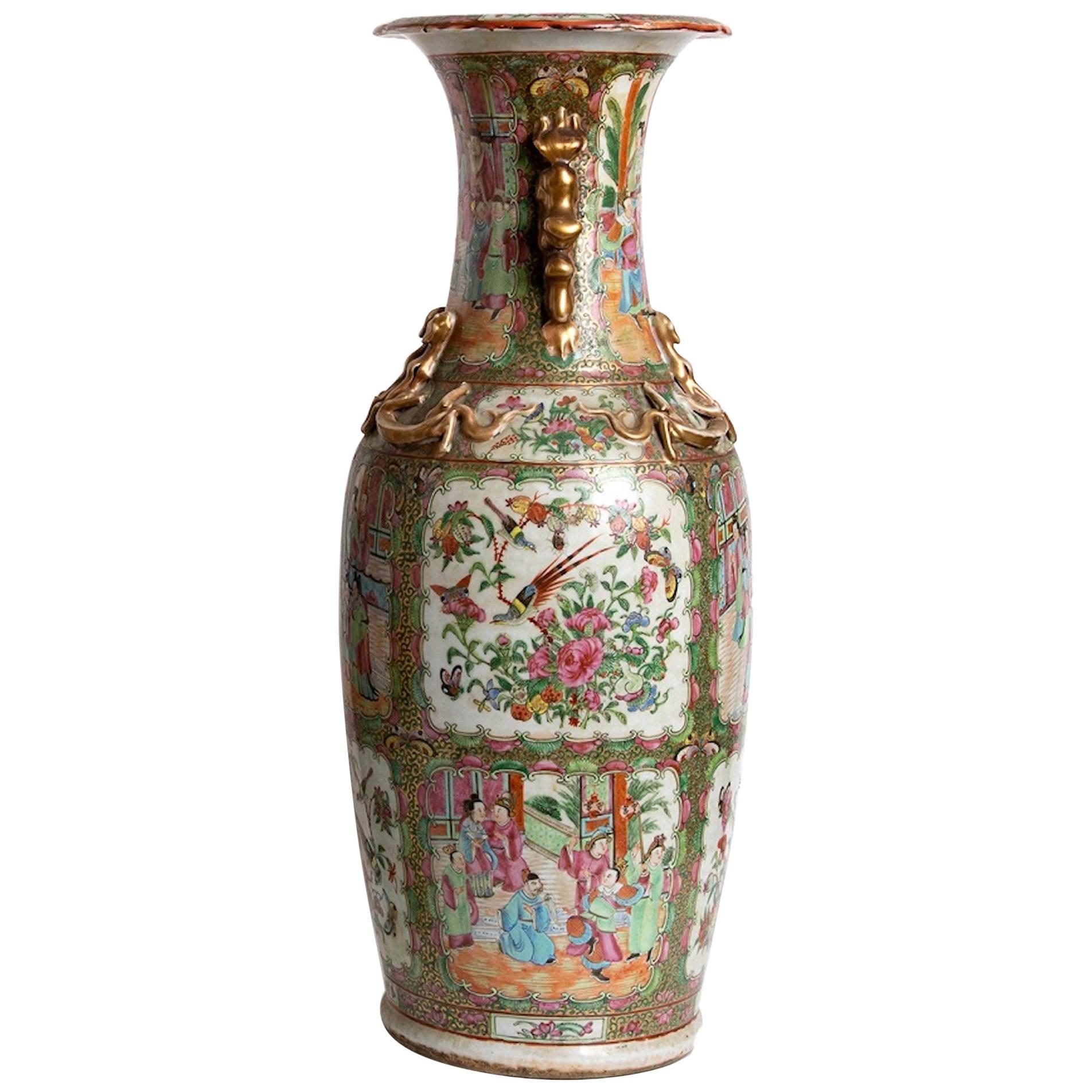 Pair of Antique Balustrade Porcelain Vases, Qing Dynasty China For Sale at 1stDibs