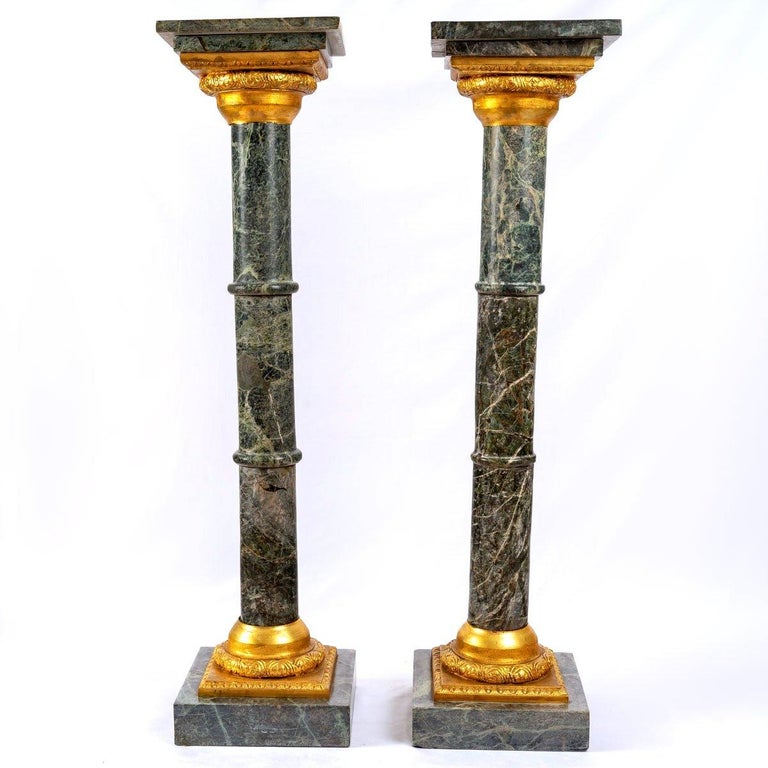Pair of Ancient Columns, Sea Green Marble and Bronze, Period: 19th ...