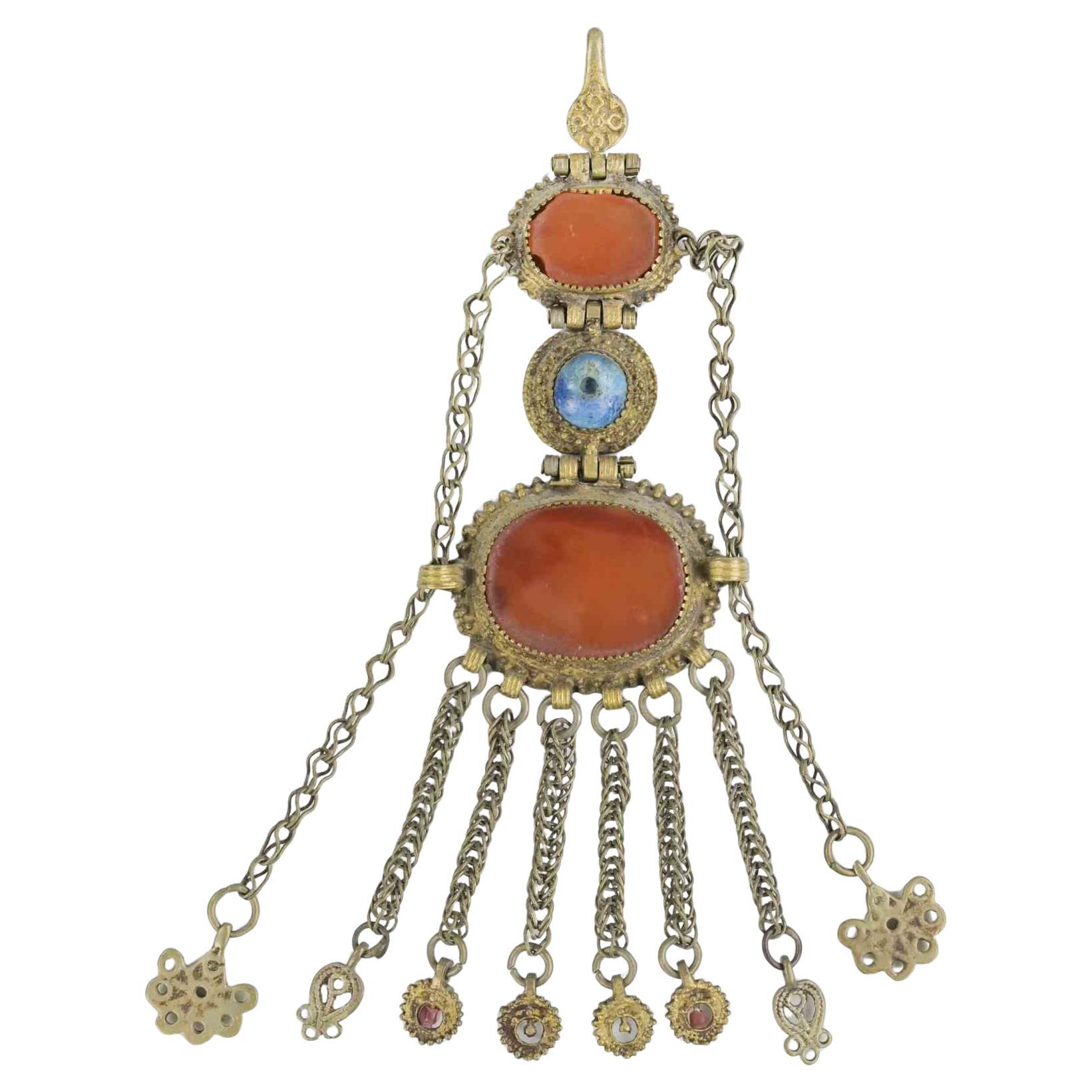 Pair of Ancient Ethnic Brooches Afghan Uzbek Style, 19th Century