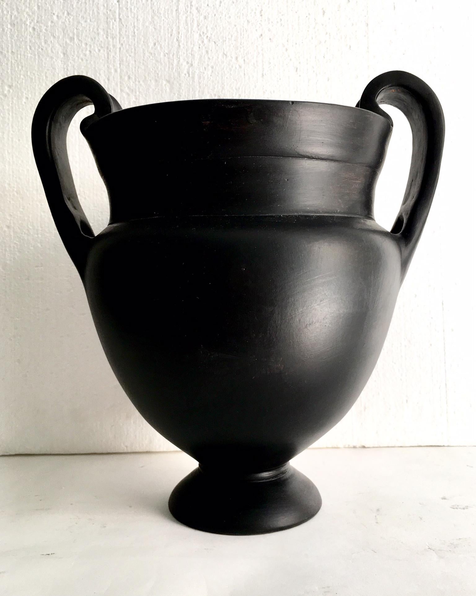 Terracotta Pair of Ancient Greek Style Black Vases