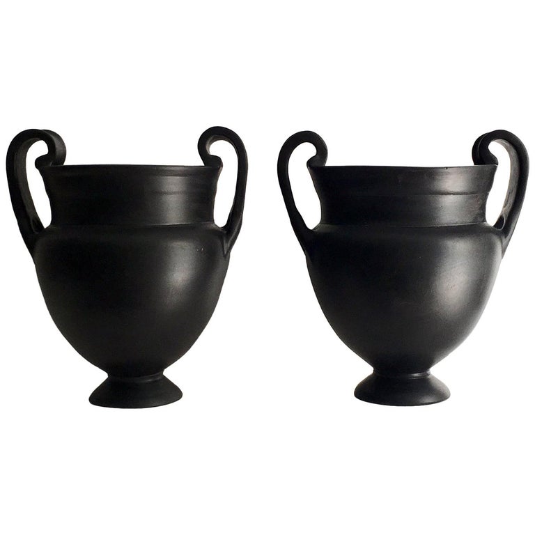 Pair of Ancient Greek Style Black Vases at 1stDibs