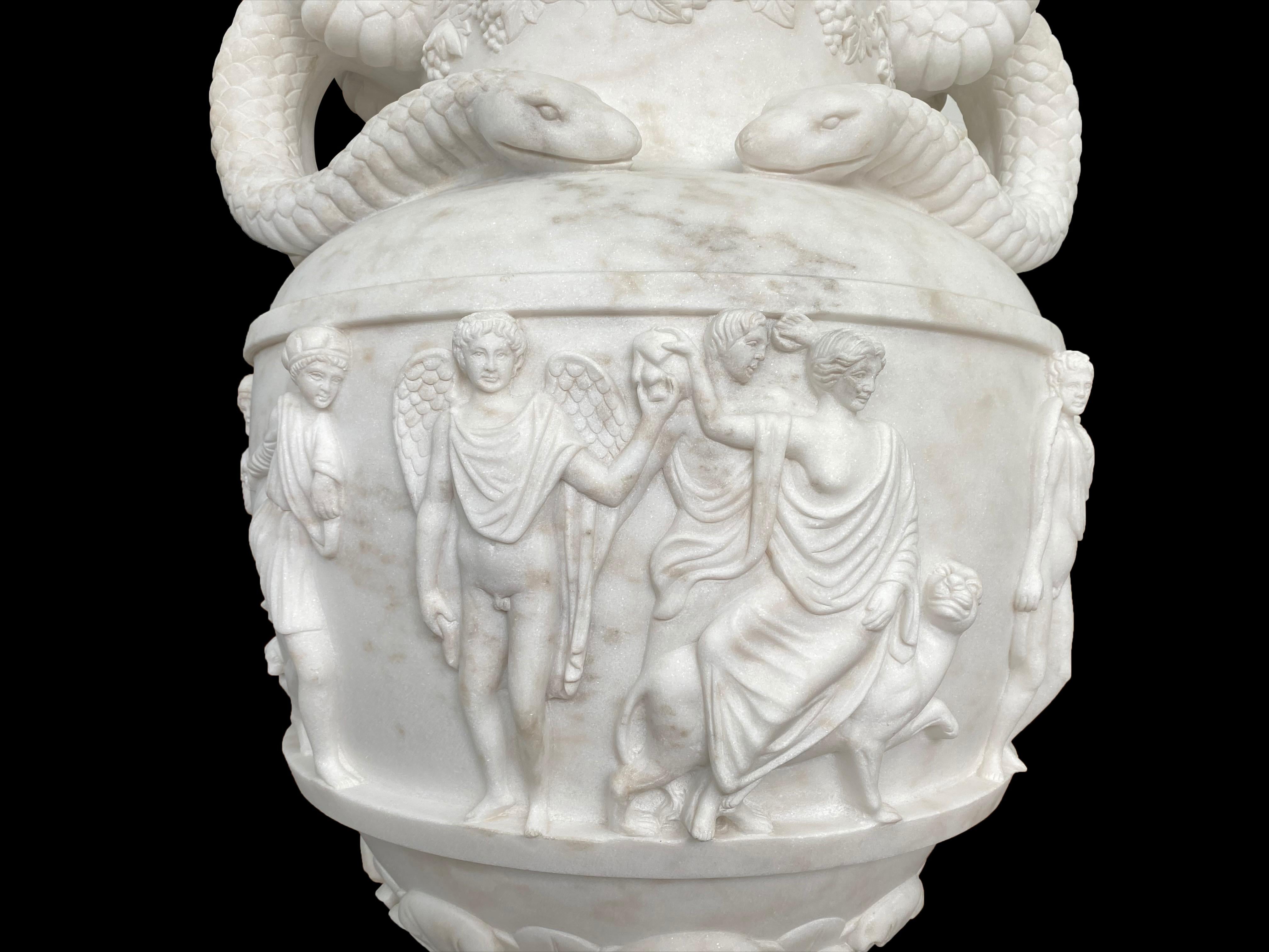 Pair of Ancient Greek Style White Carrara Marble Urns, late 20th Century For Sale 9