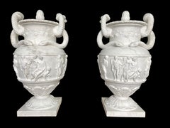Pair of Ancient Greek Style White Carrara Marble Urns, late 20th Century