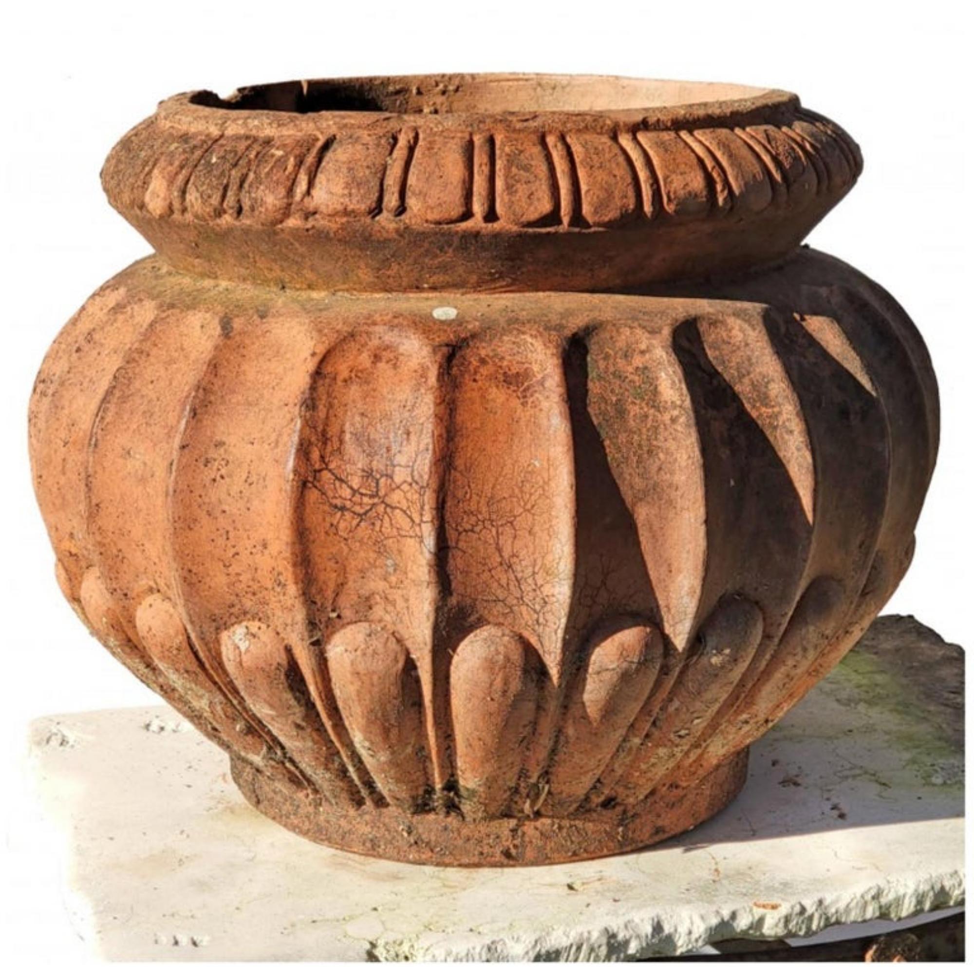 Baroque Paire d'anciens cache-pots originaux en terre cuite de Lucquese-Tuscane du 19ème siècle en vente