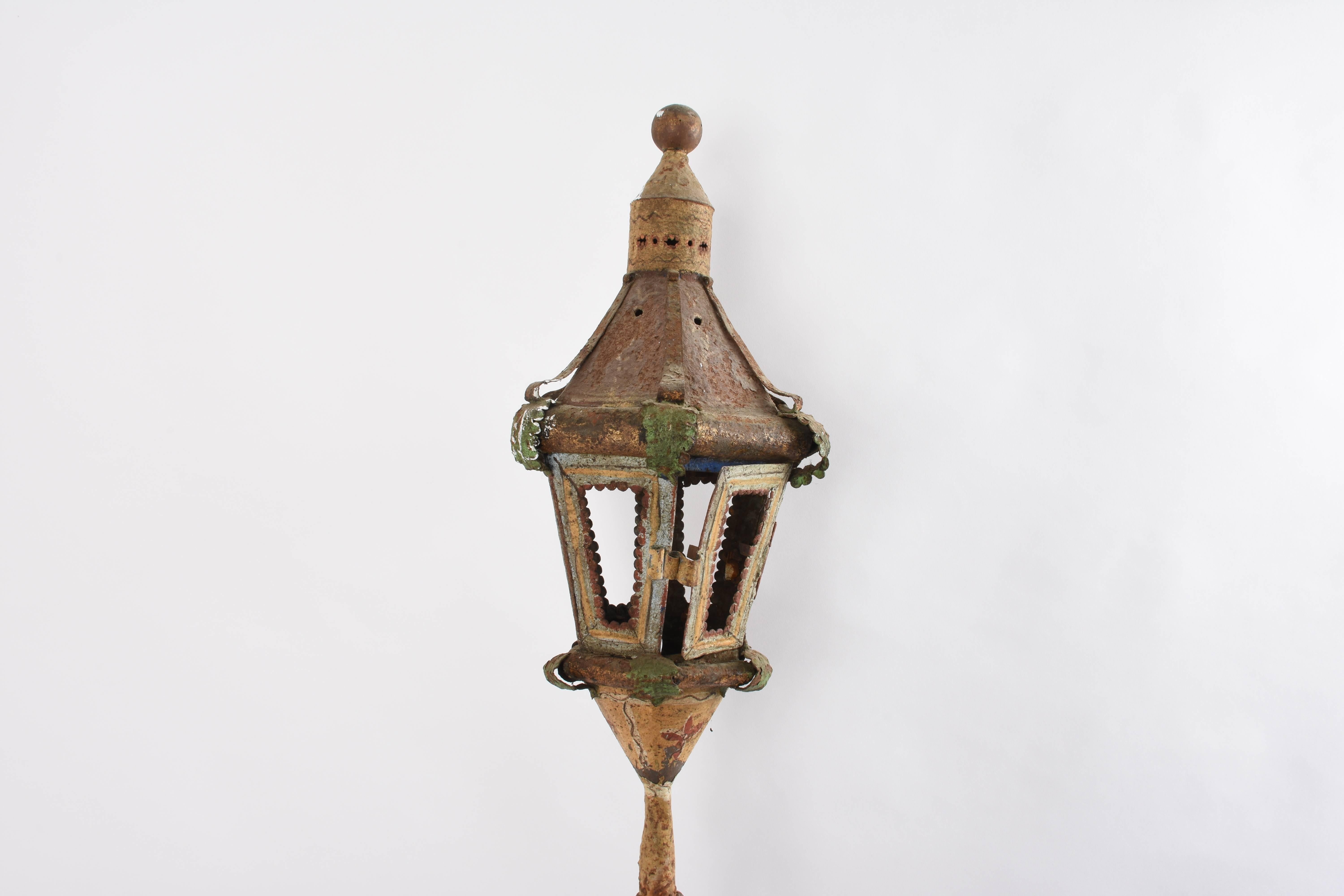 Italian Pair of Ancient Processional Lantern Lamp, Painted Sheet Metal Venice, 1700 Era
