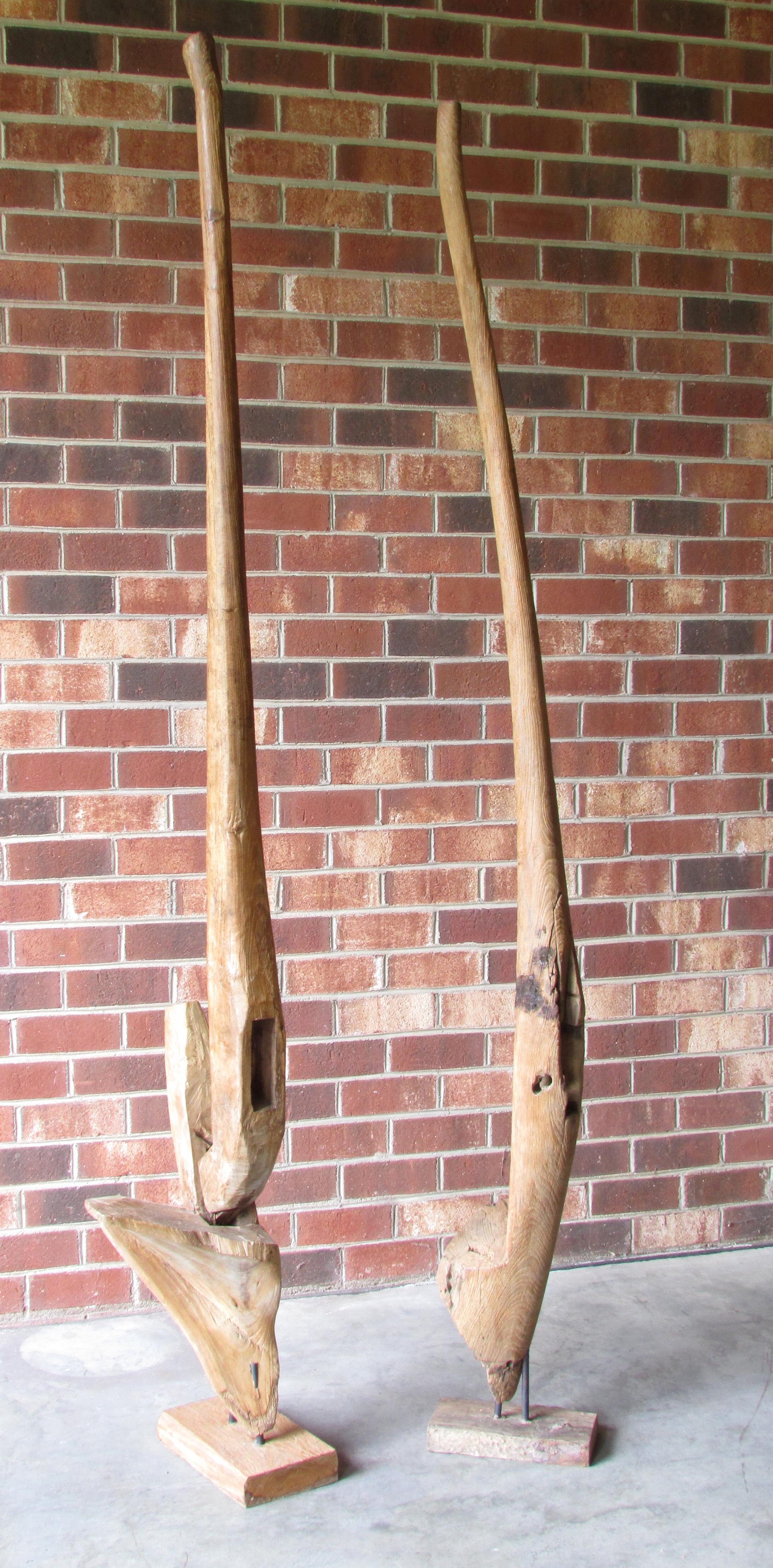 19th Century Pair of Ancient Wooden Farm Implements Mounted as Sculpture For Sale