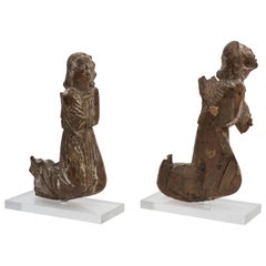 Pair of Ancient Wooden Praying Angels, End of 15th Century