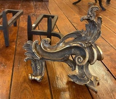 Pair of Andiron Louis XV in Bronze, 19th Century