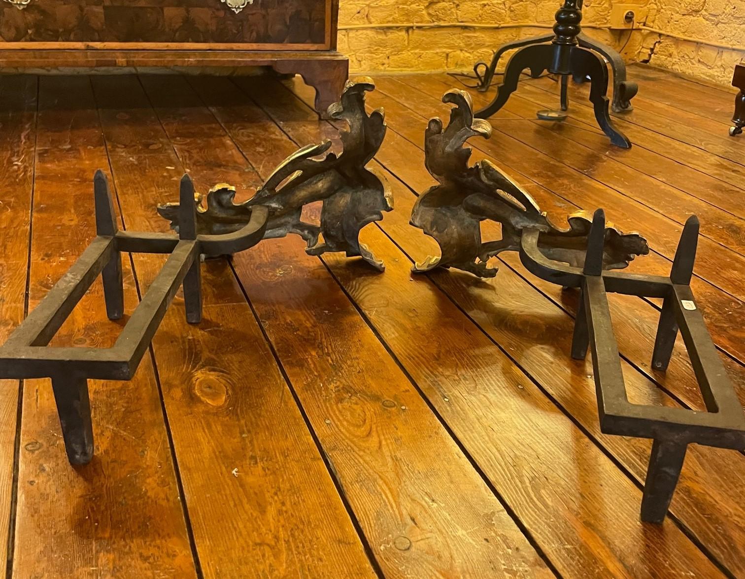 Pair of Andiron Louis XV in Bronze, 19th Century In Good Condition For Sale In Brussels, Brussels