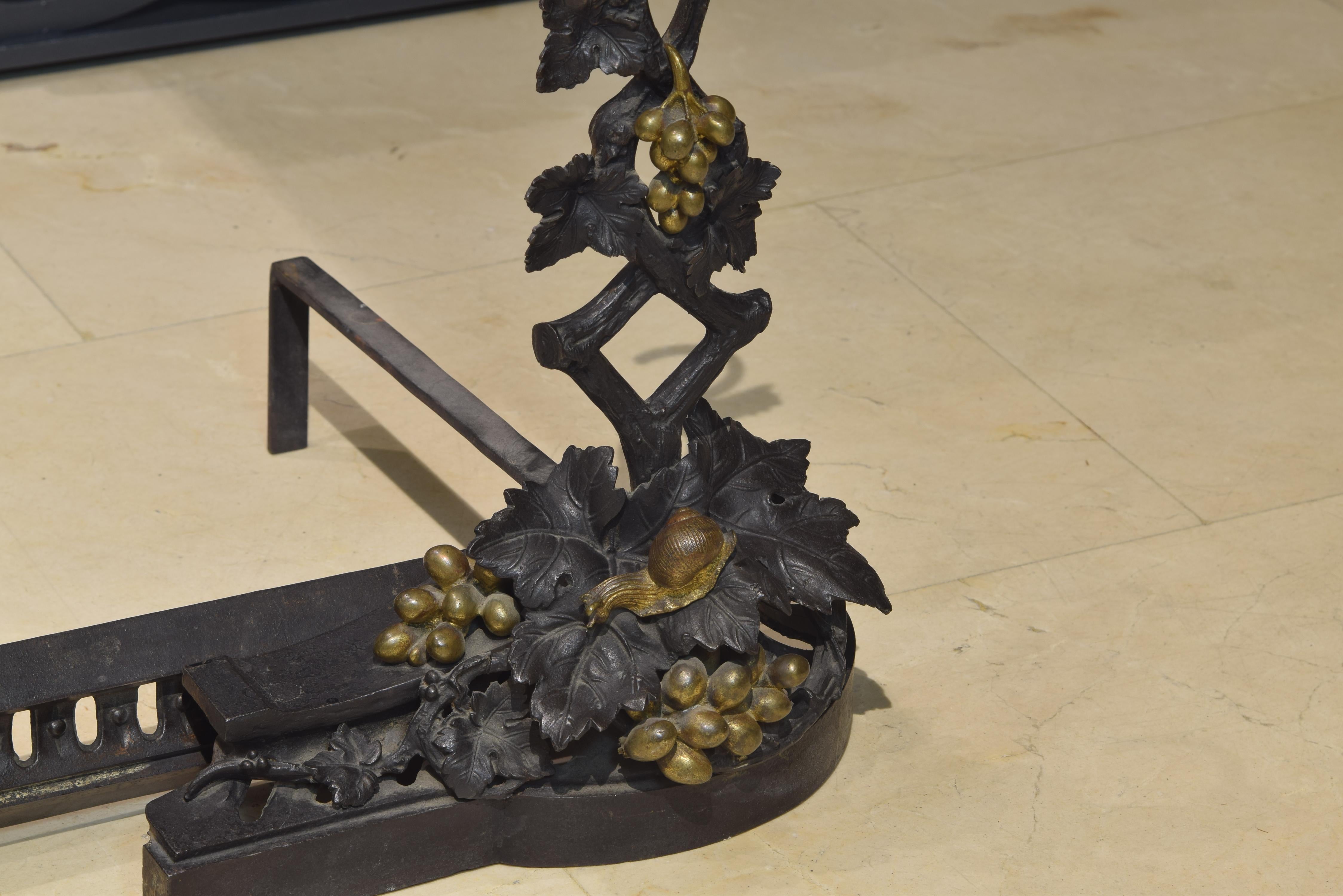 Neoclassical Pair of Andirons, Bronze and Iron, 19th Century For Sale