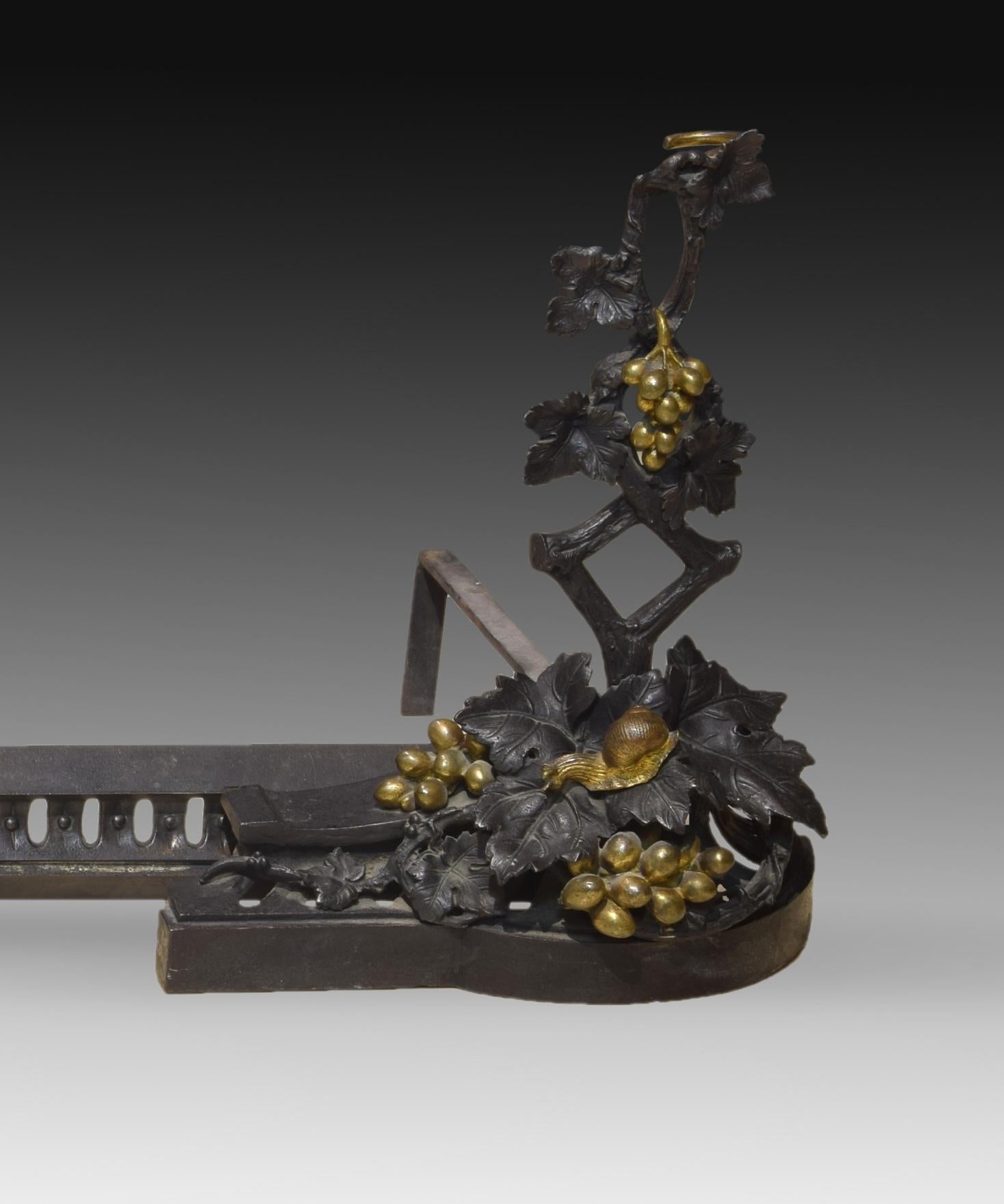 European Pair of Andirons, Bronze and Iron, 19th Century For Sale