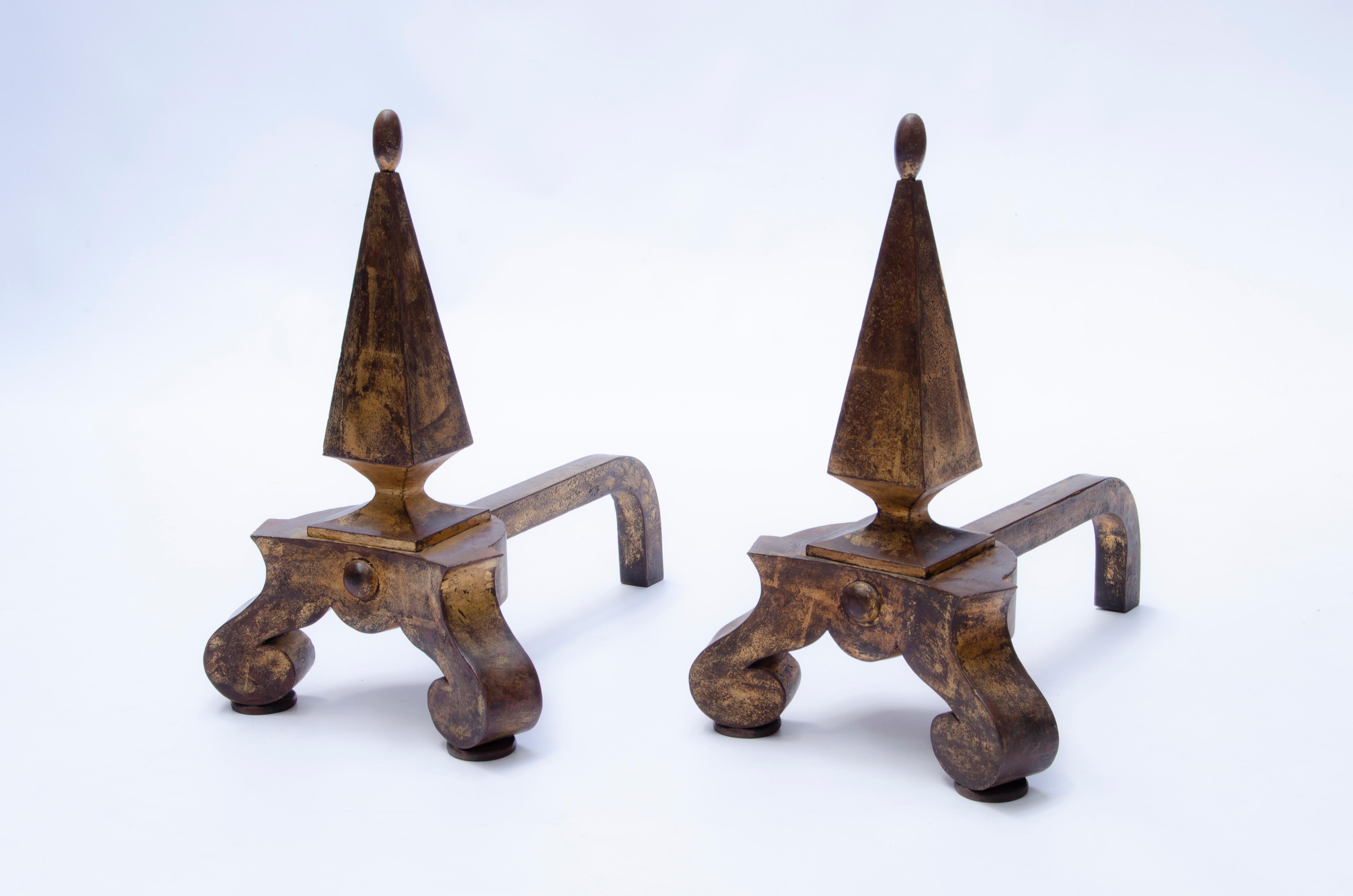 Art Deco Pair of andirons by Gilbert Poillerat For Sale