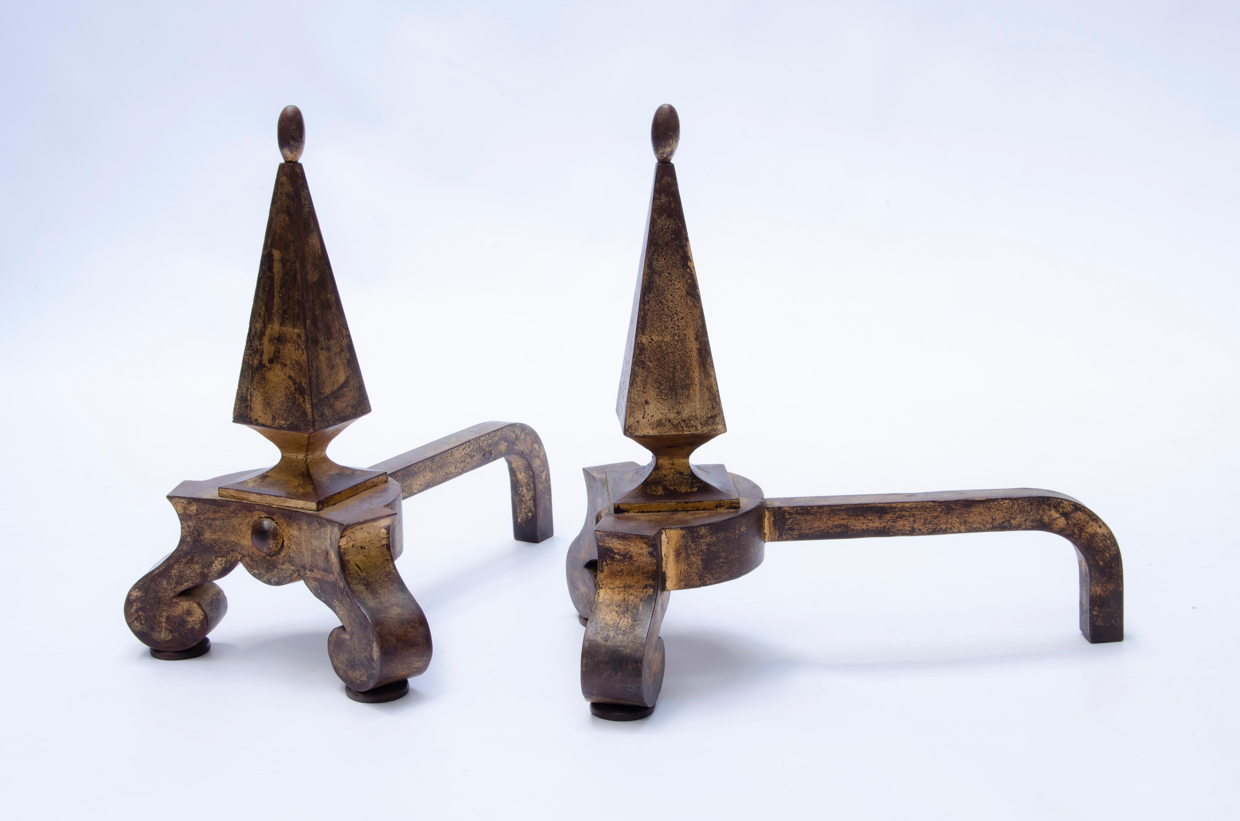 French Pair of andirons by Gilbert Poillerat For Sale