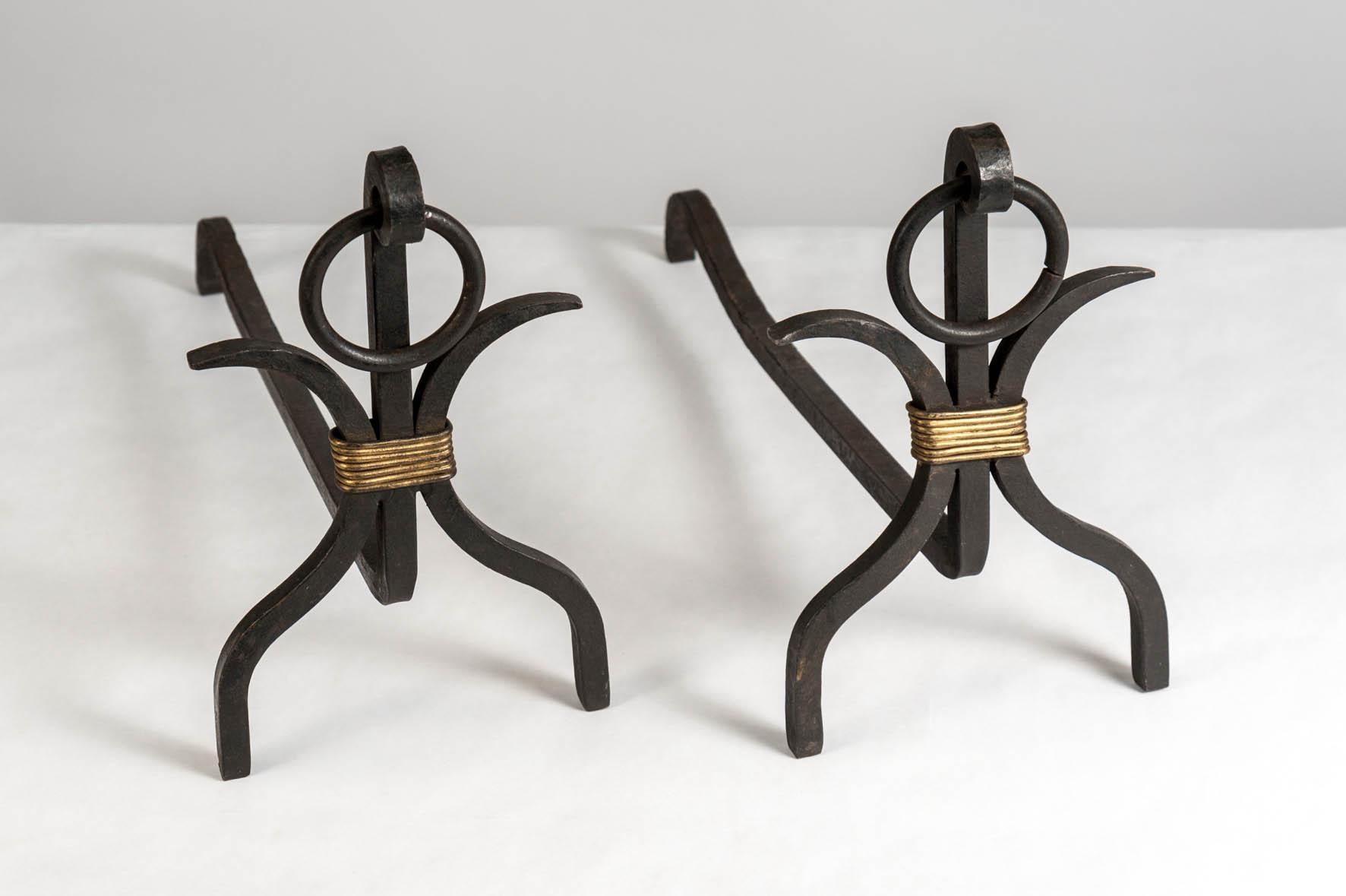 Pair of wrought iron andirons.