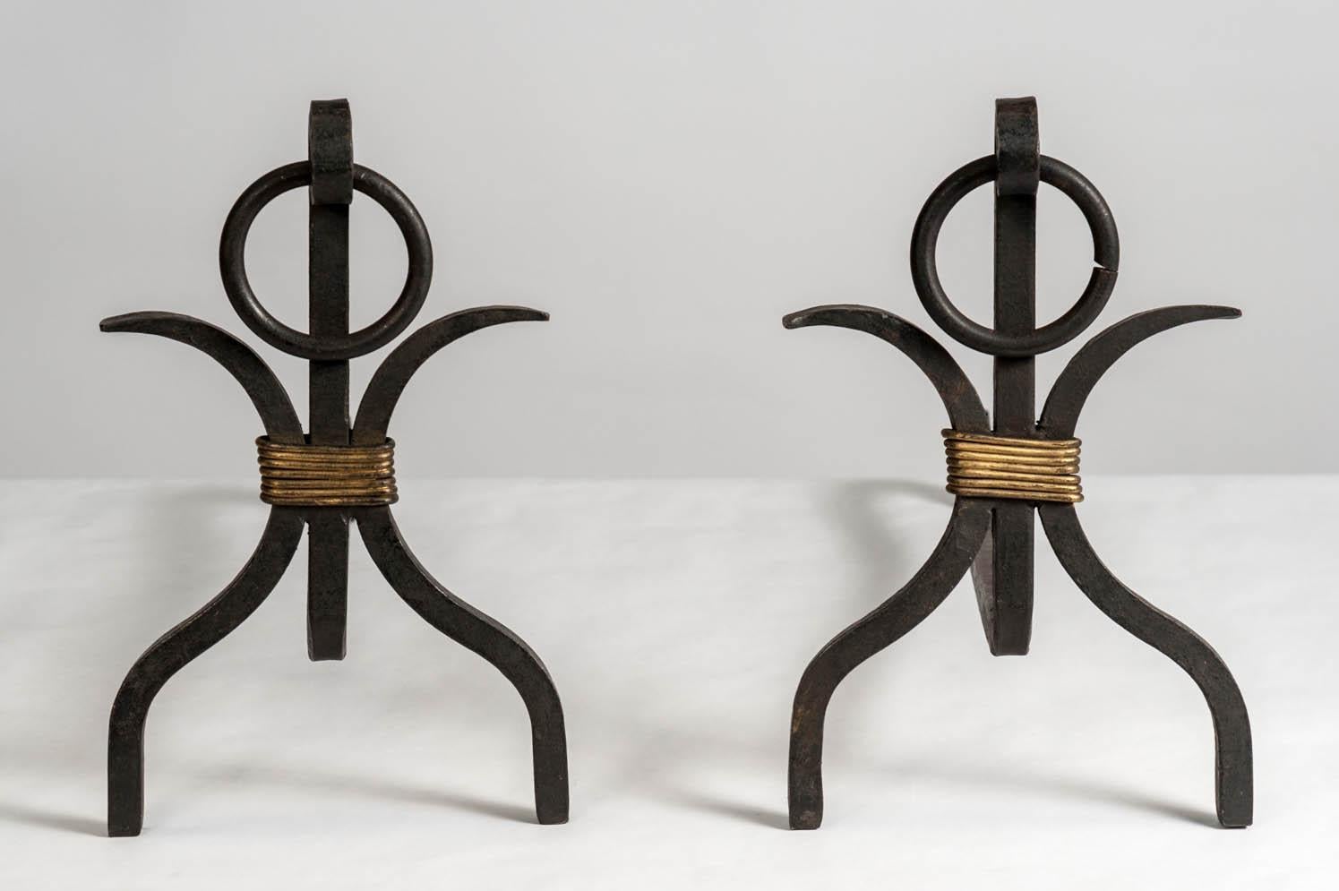French Pair of Andirons by Jacques Adnet