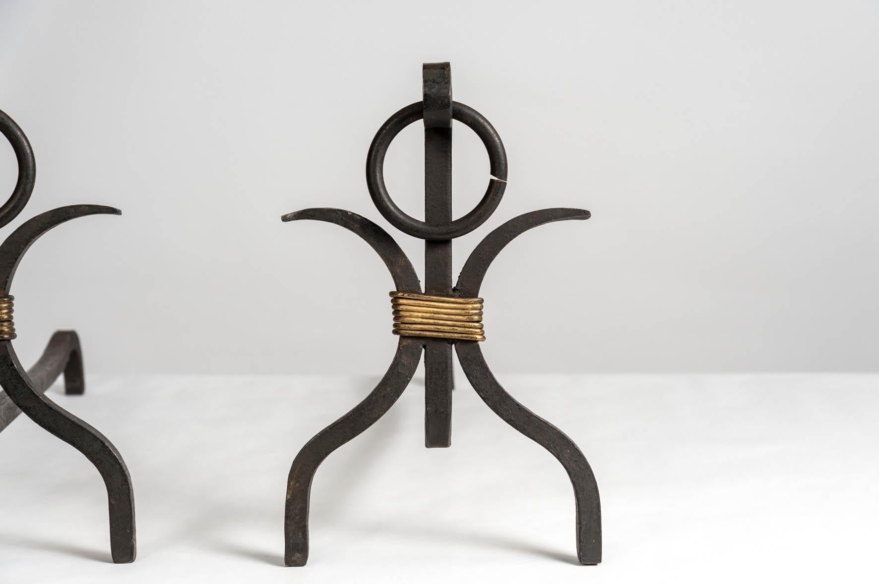 Pair of Andirons by Jacques Adnet In Good Condition In Bois-Colombes, FR
