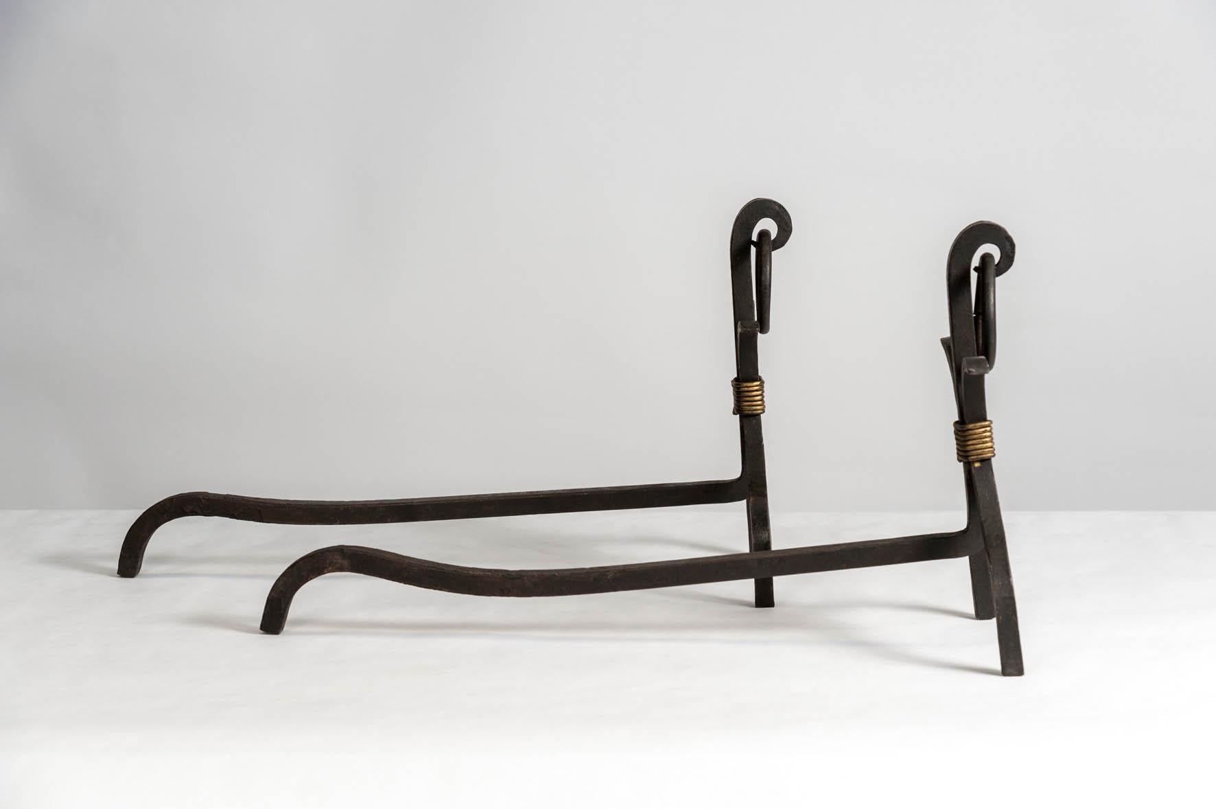 Mid-20th Century Pair of Andirons by Jacques Adnet