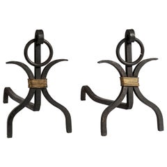 Pair of Andirons by Jacques Adnet