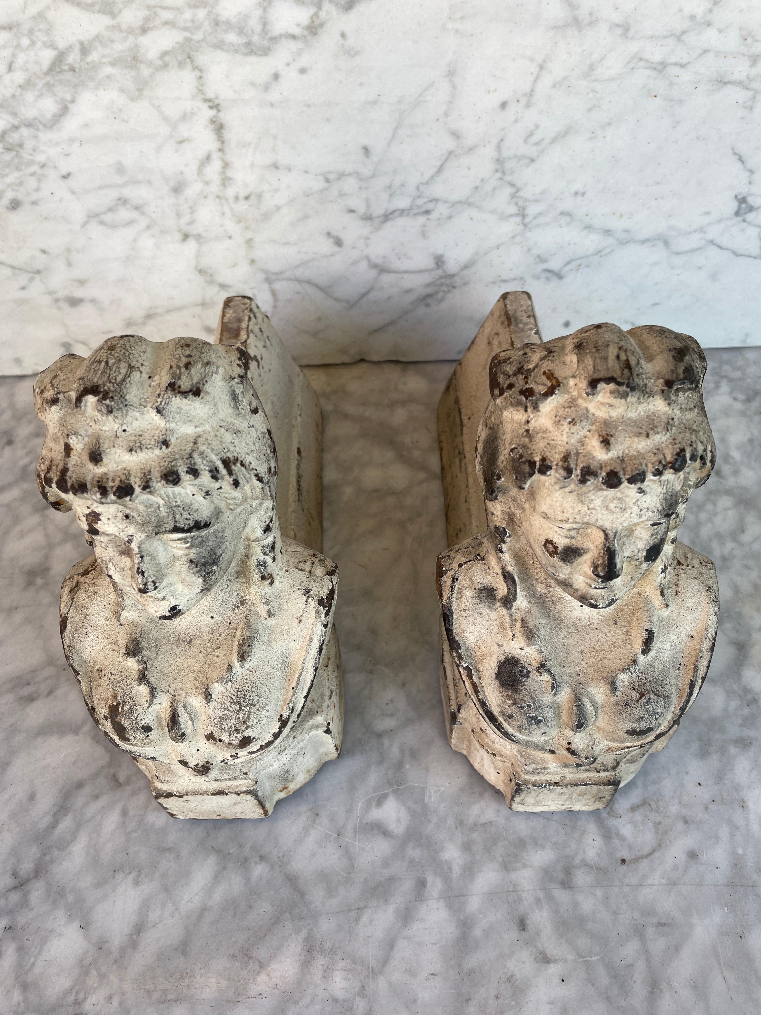Pair of Andirons /Firedogs Cast Iron In Good Condition For Sale In Oostvoorne, NL
