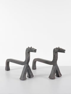 Pair of andirons - France, circa 1960 - Wrought iron - Animal