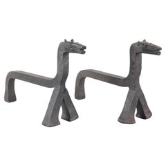Pair of andirons - France, circa 1960 - Wrought iron - Animal