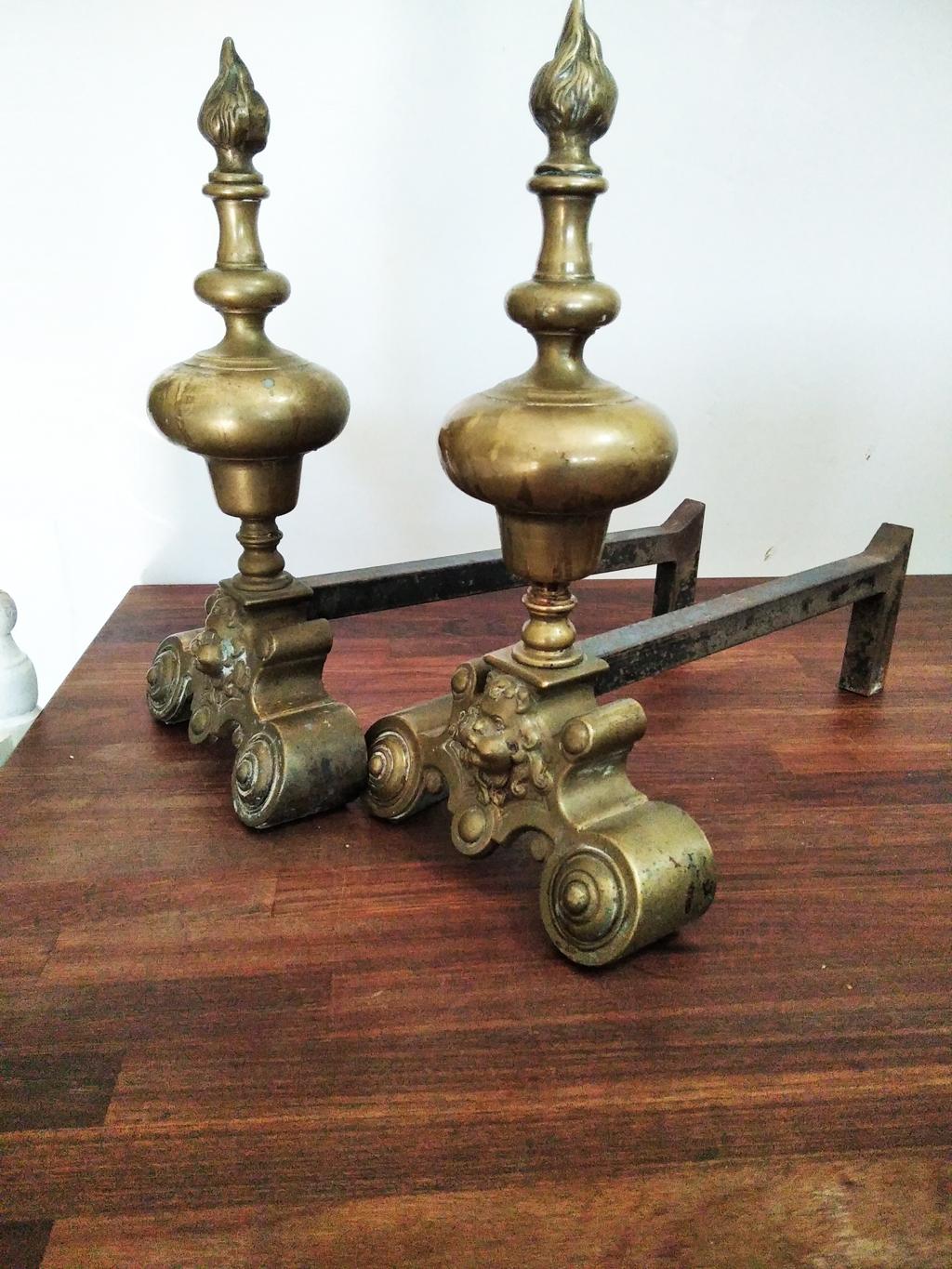 Andirons, Brass & Iron, or Bronze Good Queen Anne, England For Sale 5