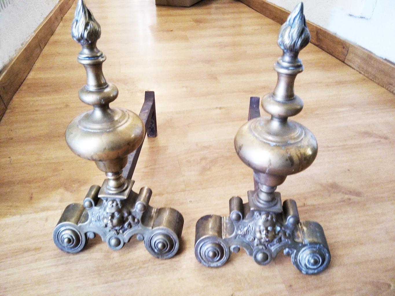 English Andirons, Brass & Iron, or Bronze Good Queen Anne, England For Sale