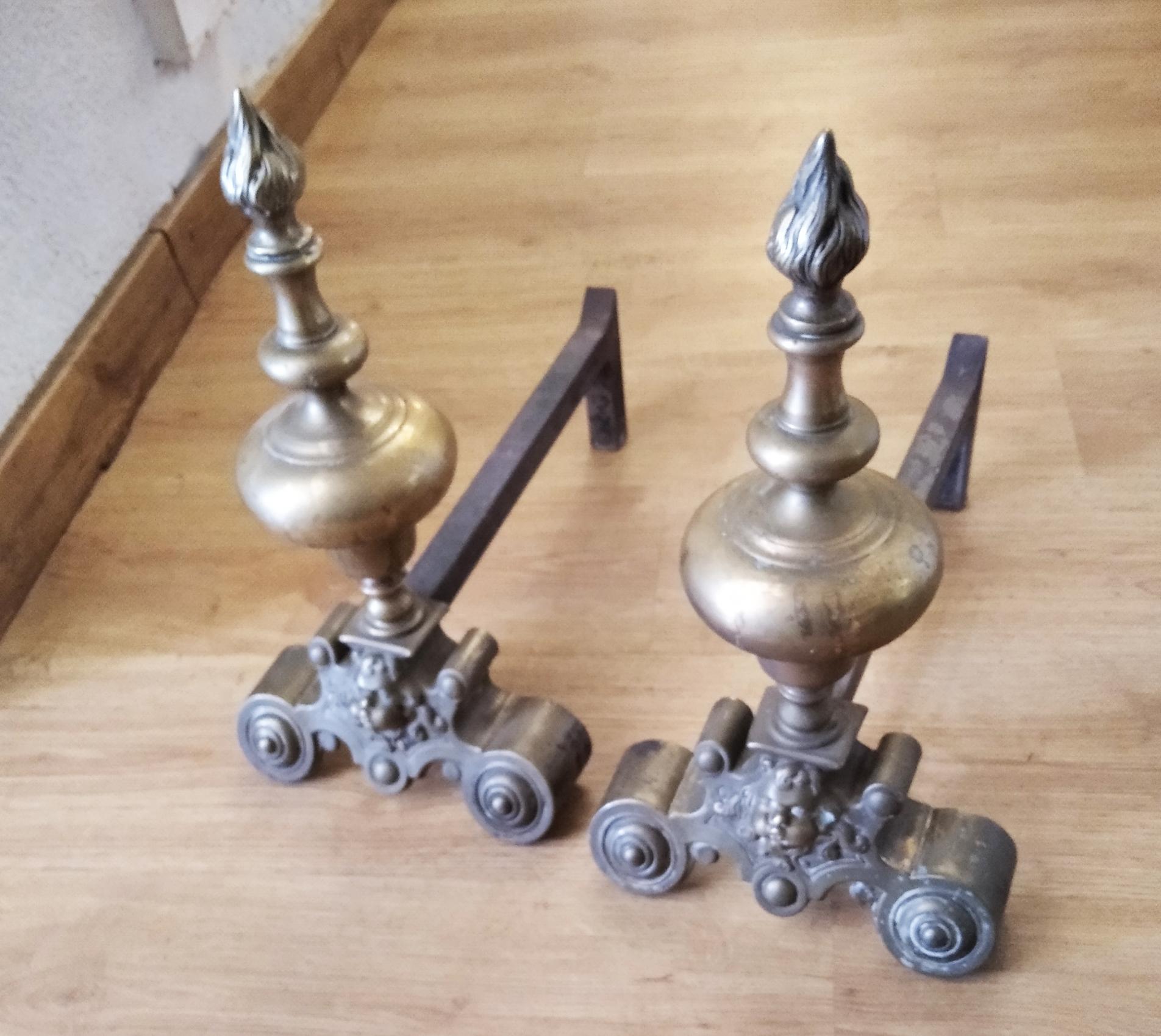 Andirons, Brass & Iron, or Bronze Good Queen Anne, England For Sale 2