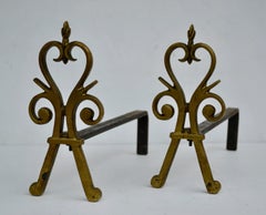 Pair of Andirons in Bronze and Steel France, circa 1950