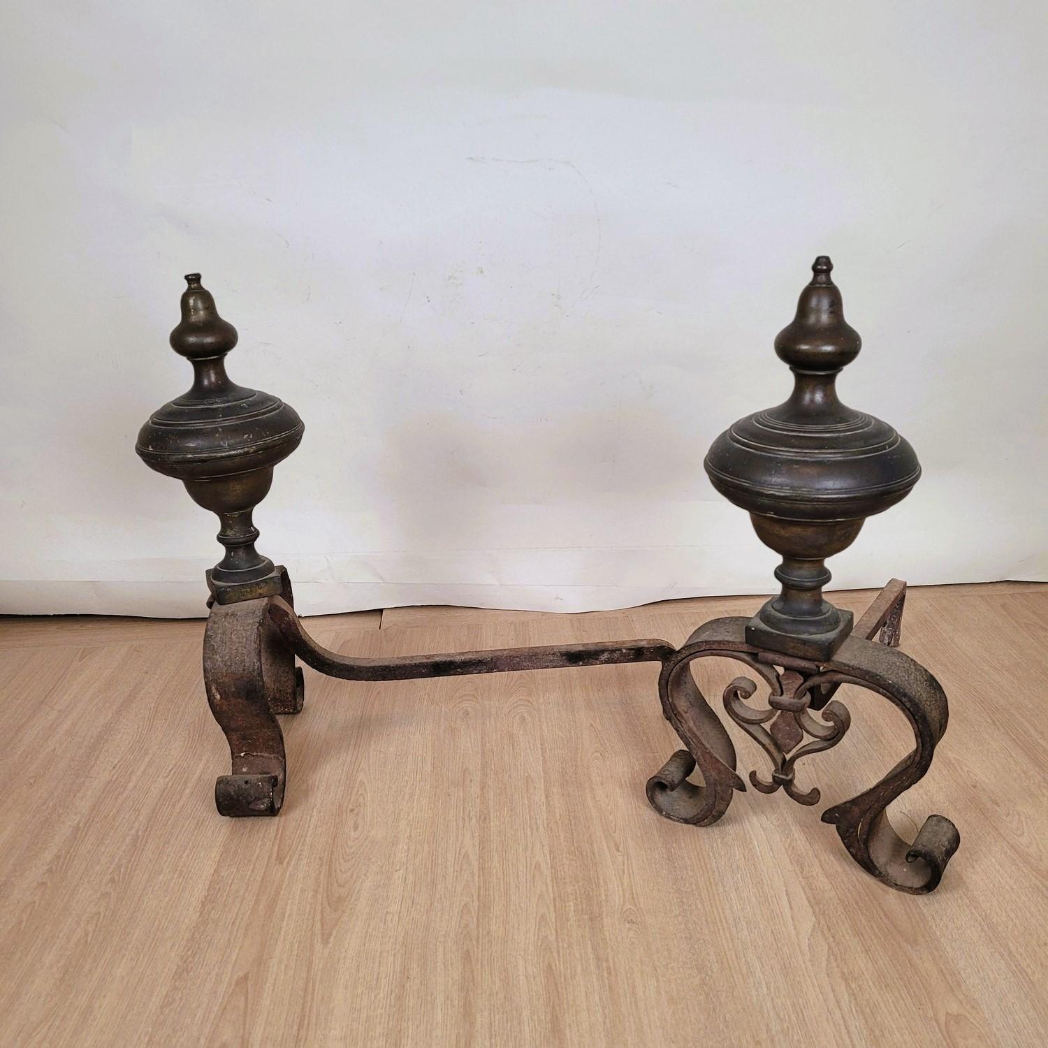 Pair Of Andirons In Bronze And Wrought Iron, 19th Century For Sale 5