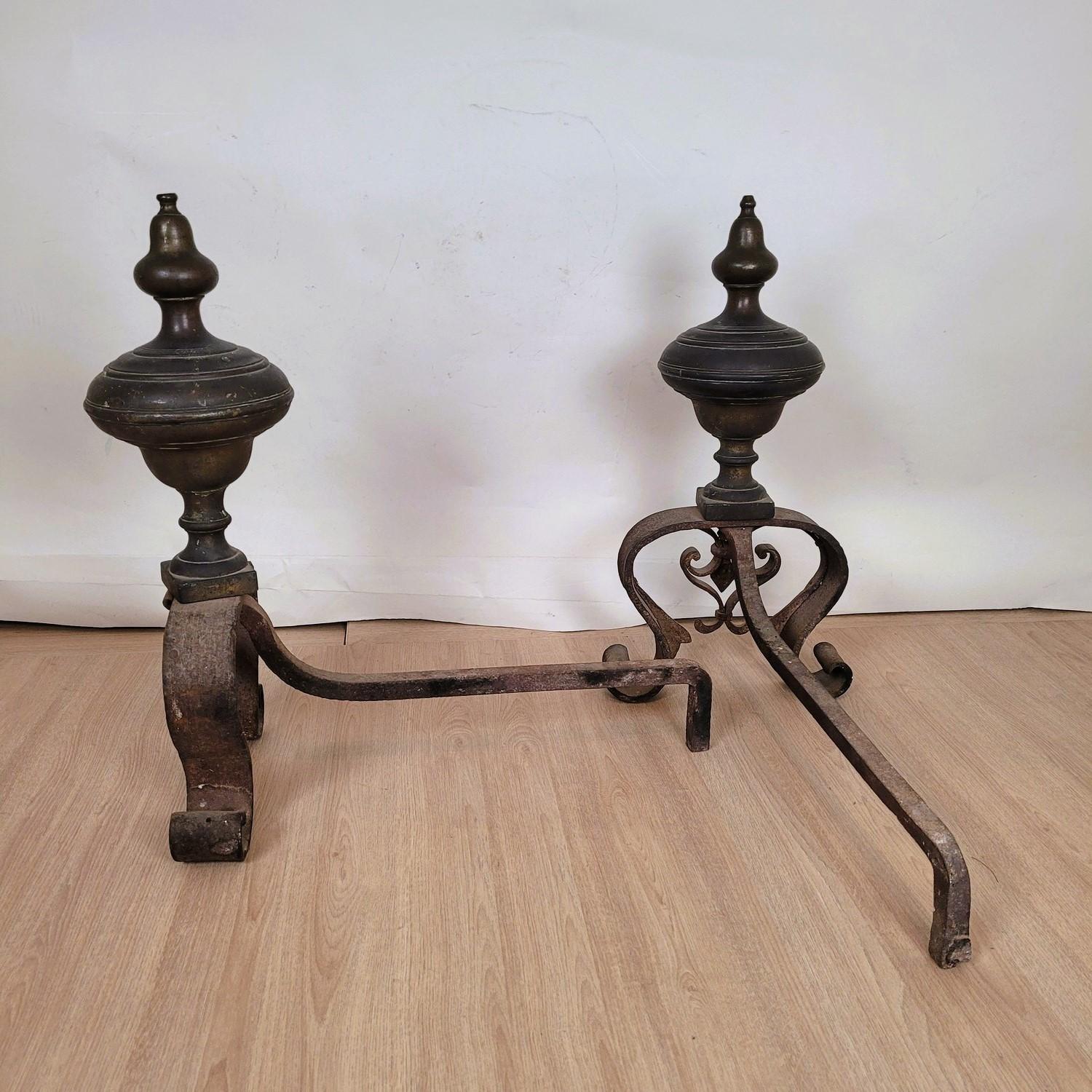Pair Of Andirons In Bronze And Wrought Iron, 19th Century For Sale 6