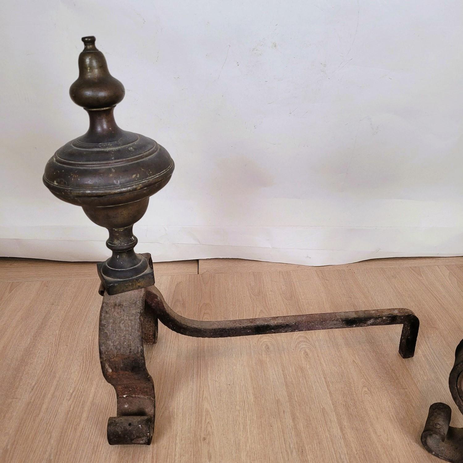 Pair Of Andirons In Bronze And Wrought Iron, 19th Century For Sale 4